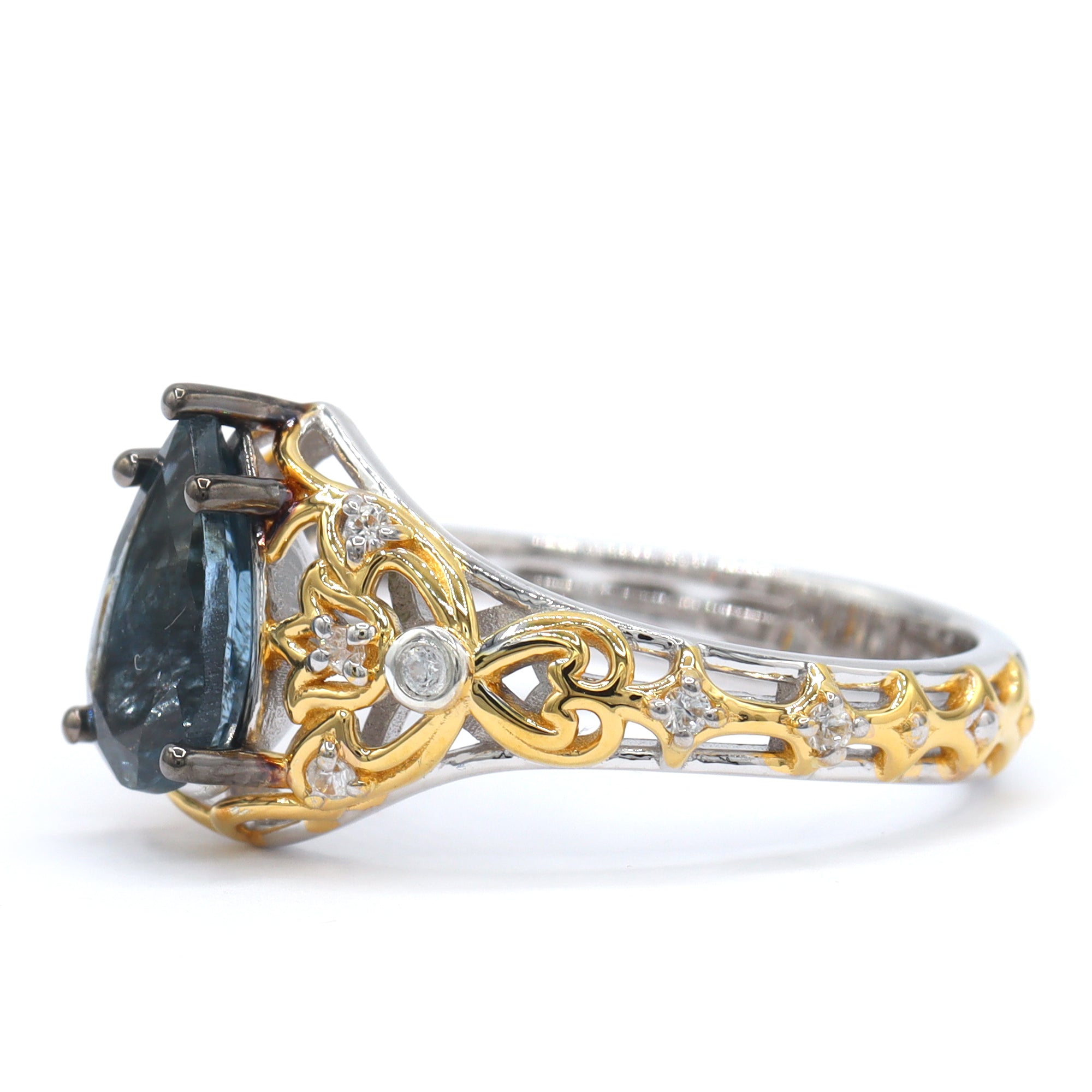 Gems en Vogue One-of-a-Kind 24K Palladium Silver 1.61ctw Tanzanian Aquamarine & White Zircon Ring