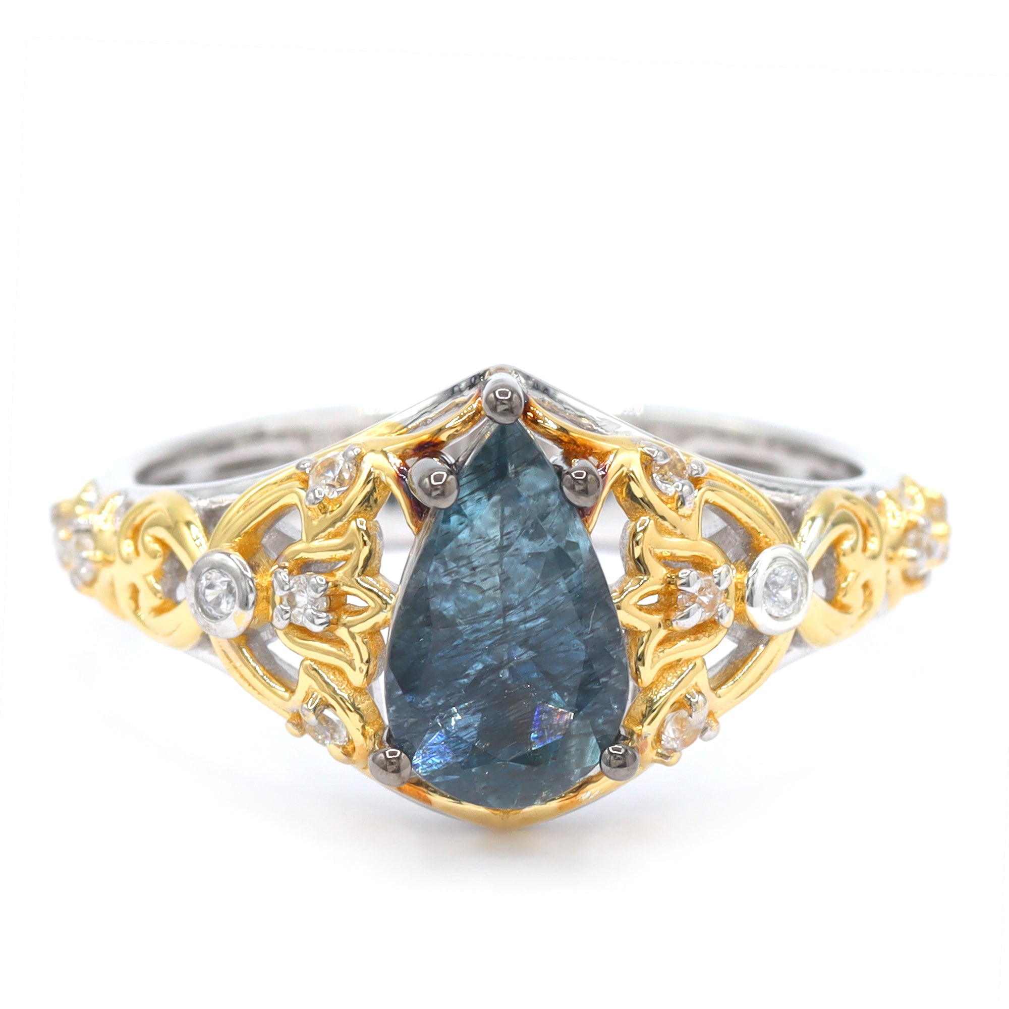 Gems en Vogue One-of-a-Kind 24K Palladium Silver 1.61ctw Tanzanian Aquamarine & White Zircon Ring
