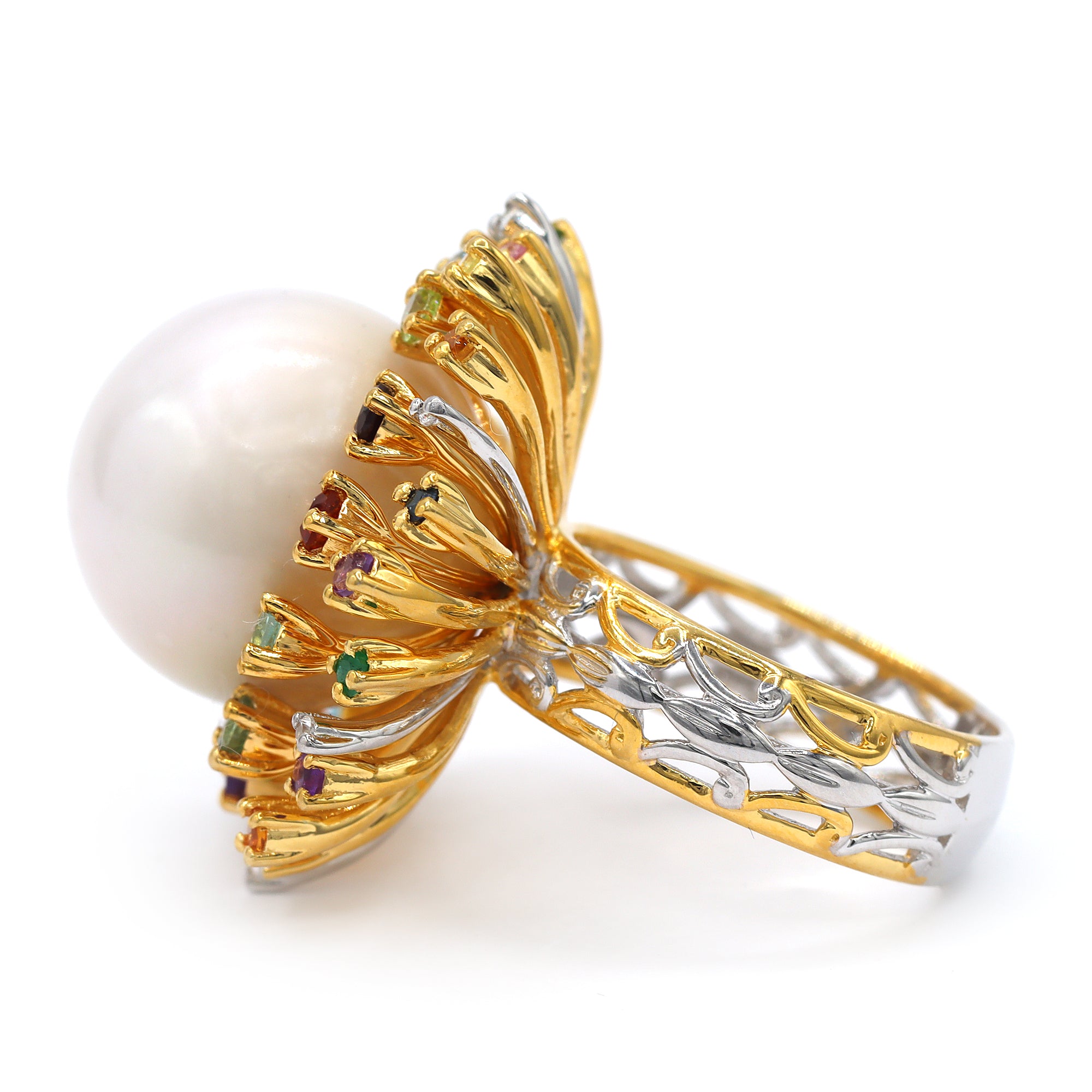 Couture Gems One-of-a-Kind 24K Palladium Silver Edison White Pearl & Multi Gemstones Ring