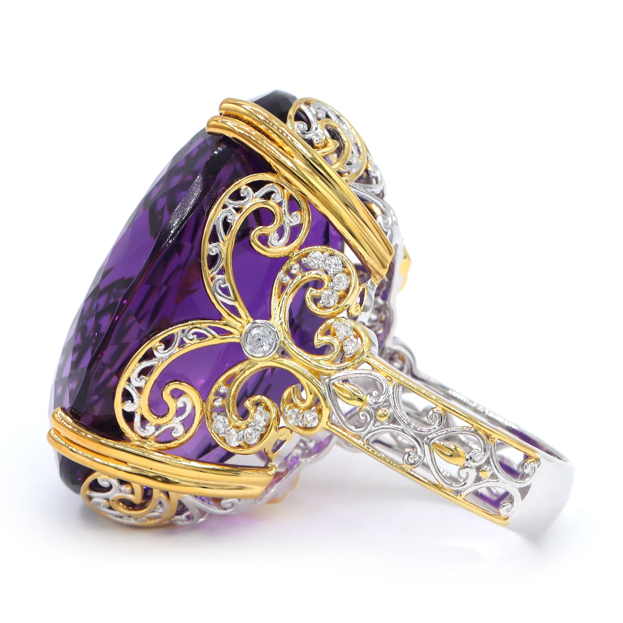 Couture Gems One-of-a-Kind 24K Palladium Silver 79.02ctw Tanzanian Amethyst & White Zircon Honker Ring