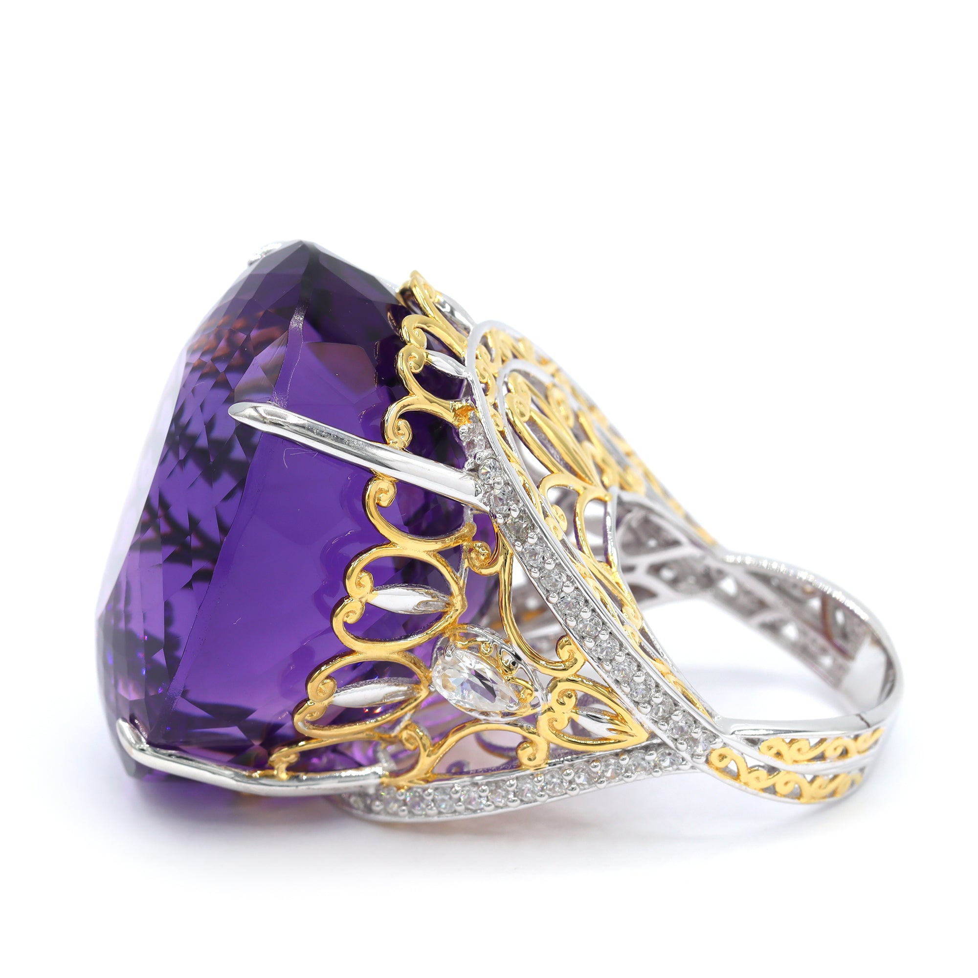 Couture Gems One-of-a-Kind 24K Palladium Silver 115.84ctw Tanzanian Amethyst & White Zircon Honker Ring