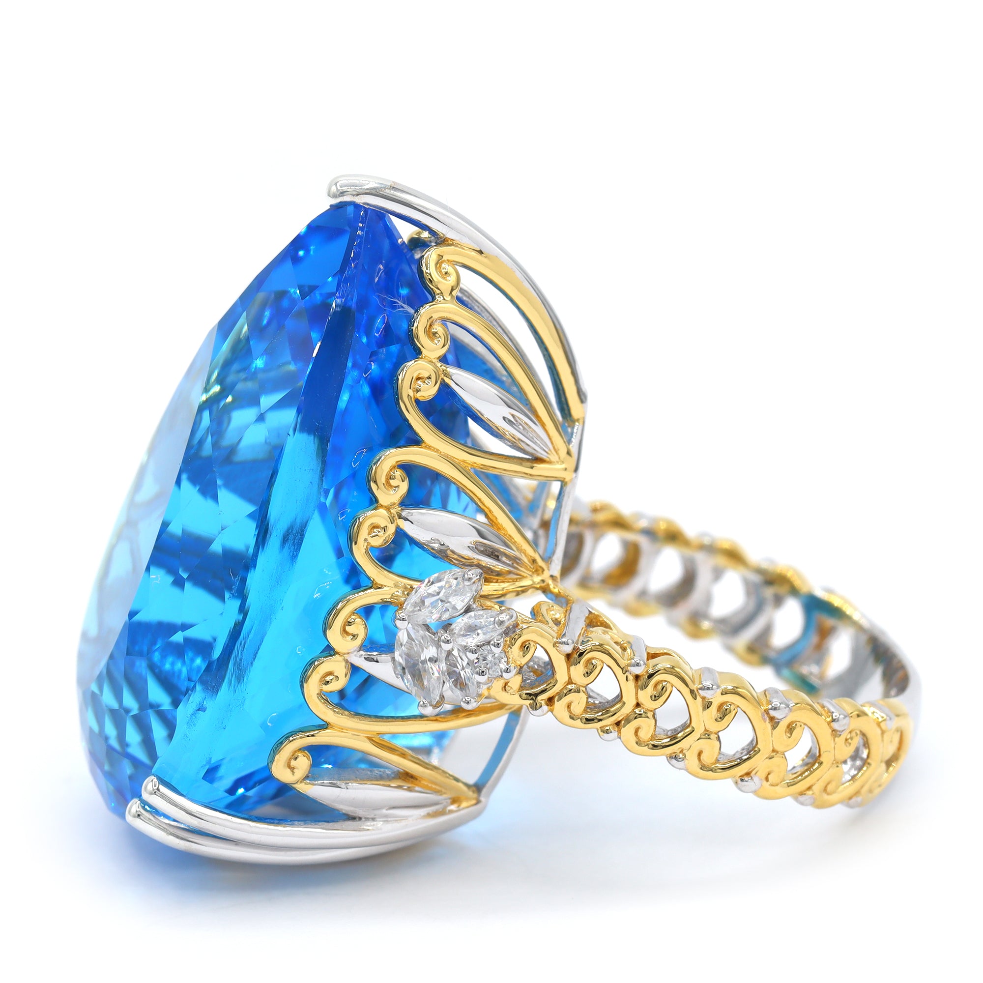 Couture Gems One-of-a-Kind 24K Palladium Silver 74.12ctw Kashmir Blue Topaz & White Zircon Honker Ring