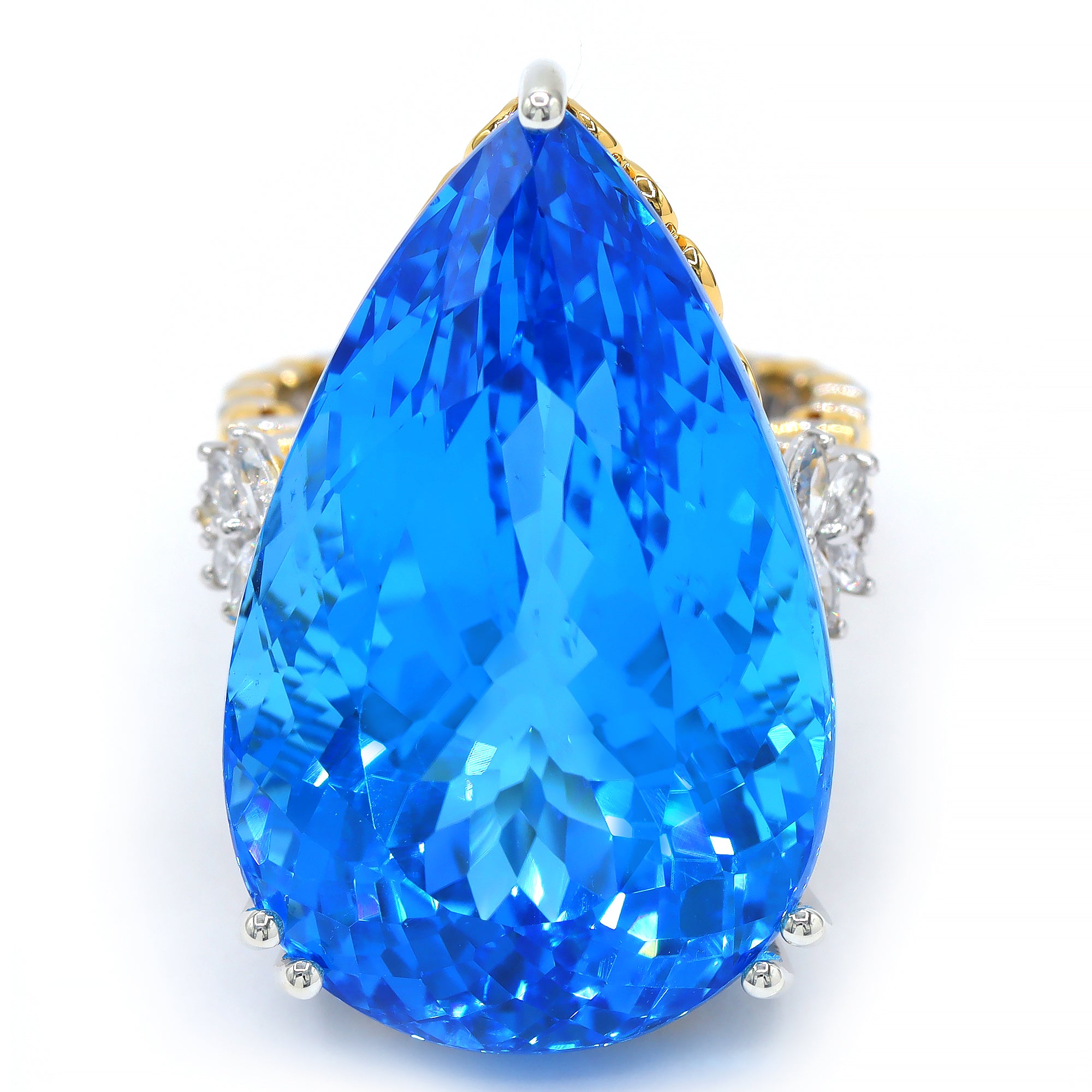 Couture Gems One-of-a-Kind 24K Palladium Silver 74.12ctw Kashmir Blue Topaz & White Zircon Honker Ring