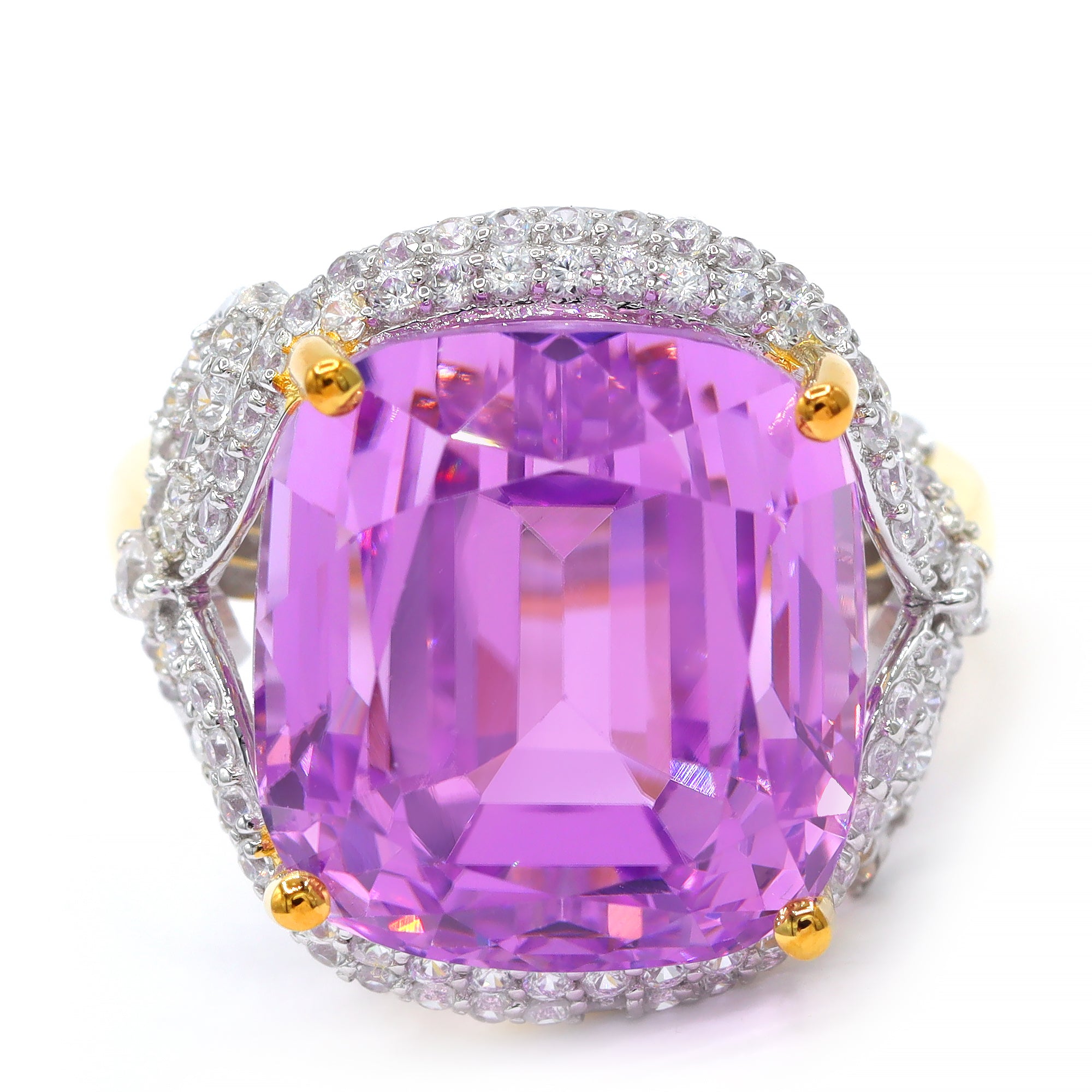 Bague Couture Gems unique en son genre en argent palladium 24K avec kunzite Martha Rocha 5A et zircon blanc de 19,71 ct