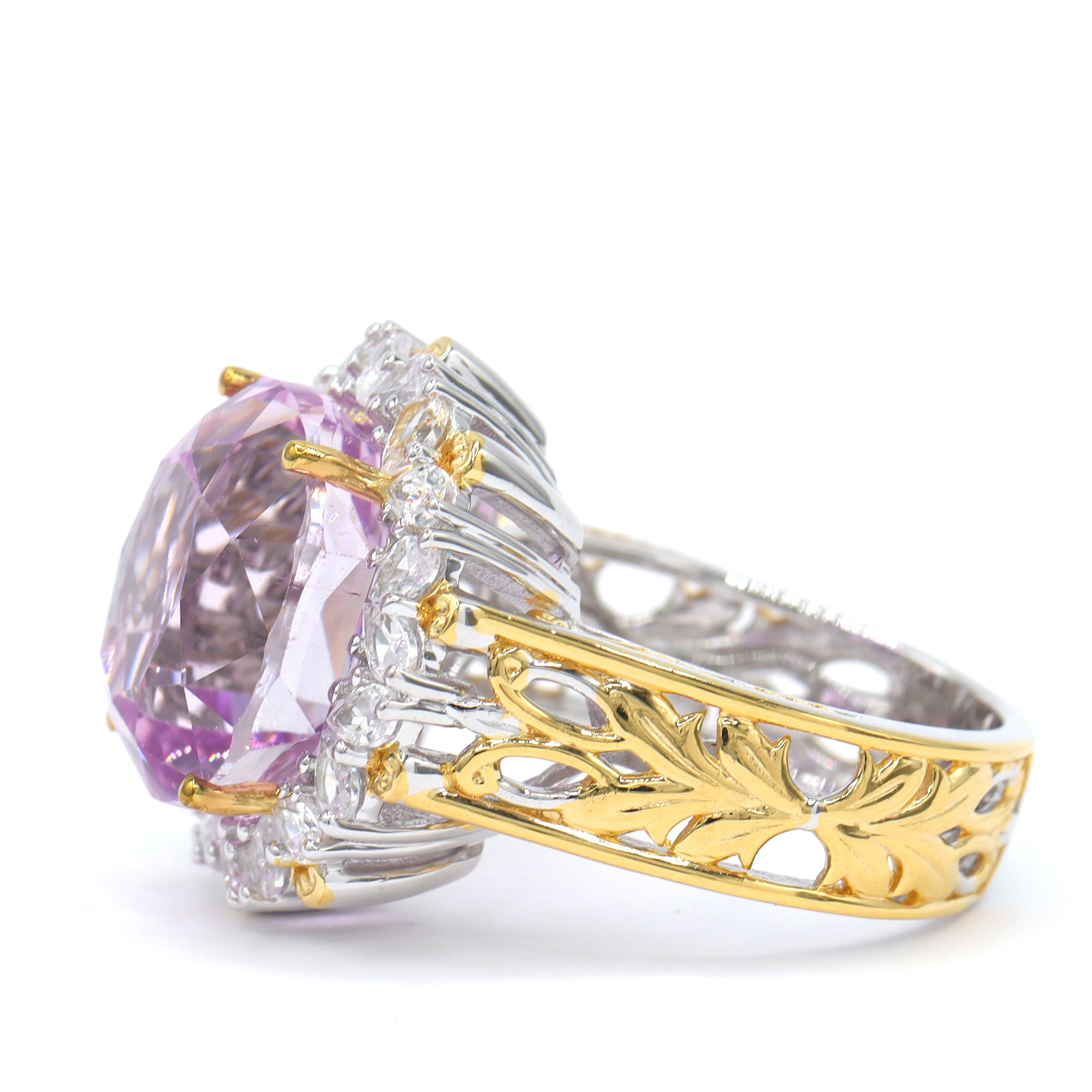 Gems en Vogue One-of-a-Kind 24K Palladium Silver 14.05ctw Pink Kunzite & White Zircon Halo Ring