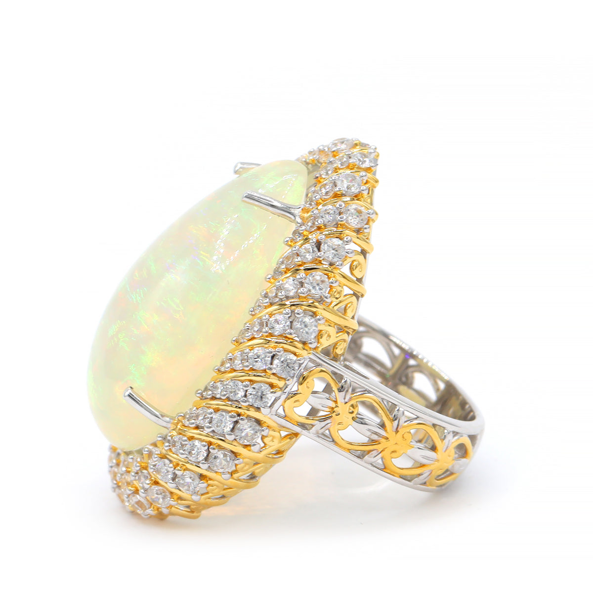Couture Gems One-of-a-Kind 24K Palladium Silver 23.74ctw White Ethiopian Opal & White Zircon Ring