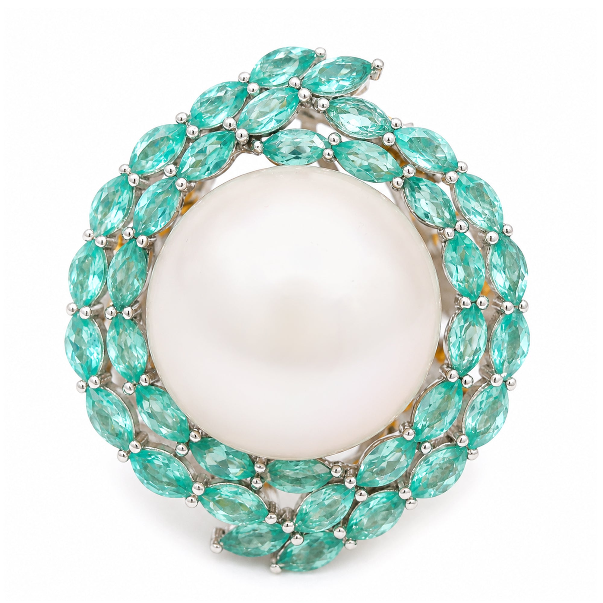Couture Gems One-of-a-Kind 24K Palladium Silver Edison White Pearl & Dauphin Apatite Ring