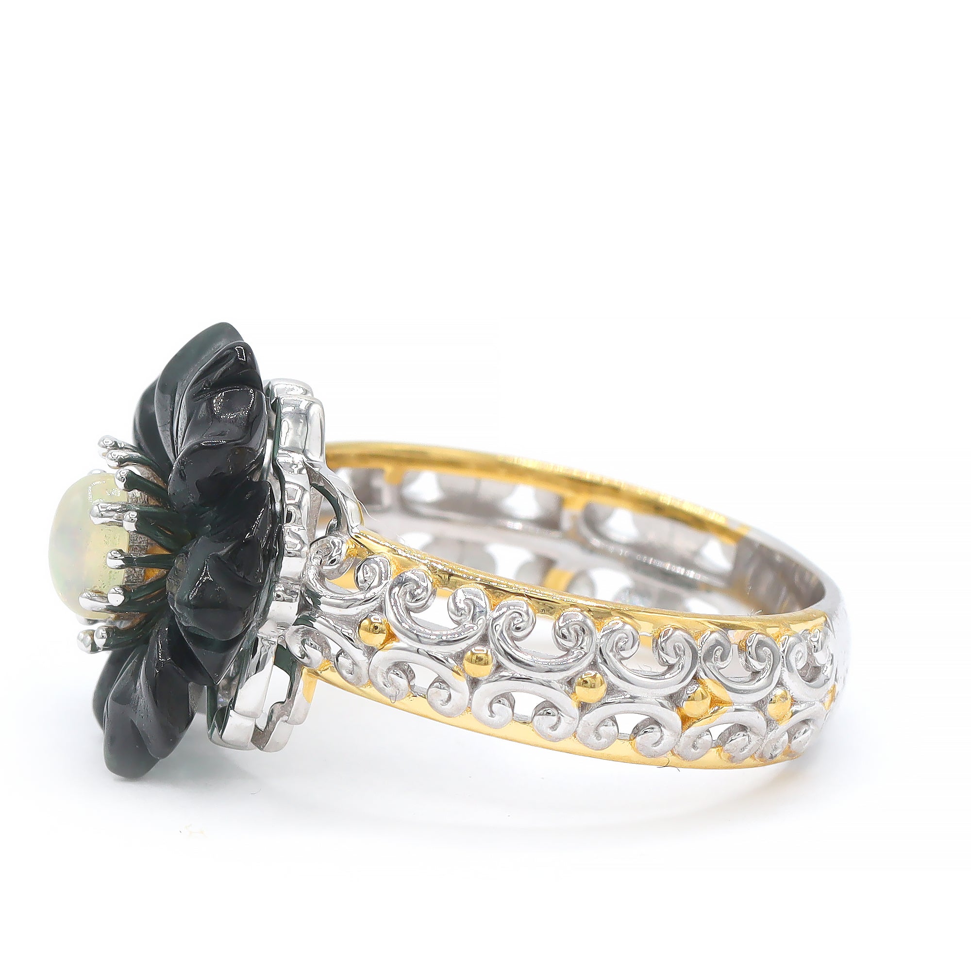 Bague Couture Gems unique en son genre en argent palladié 24 carats, tourmaline indicolite et zircon blanc de 3,83 carats