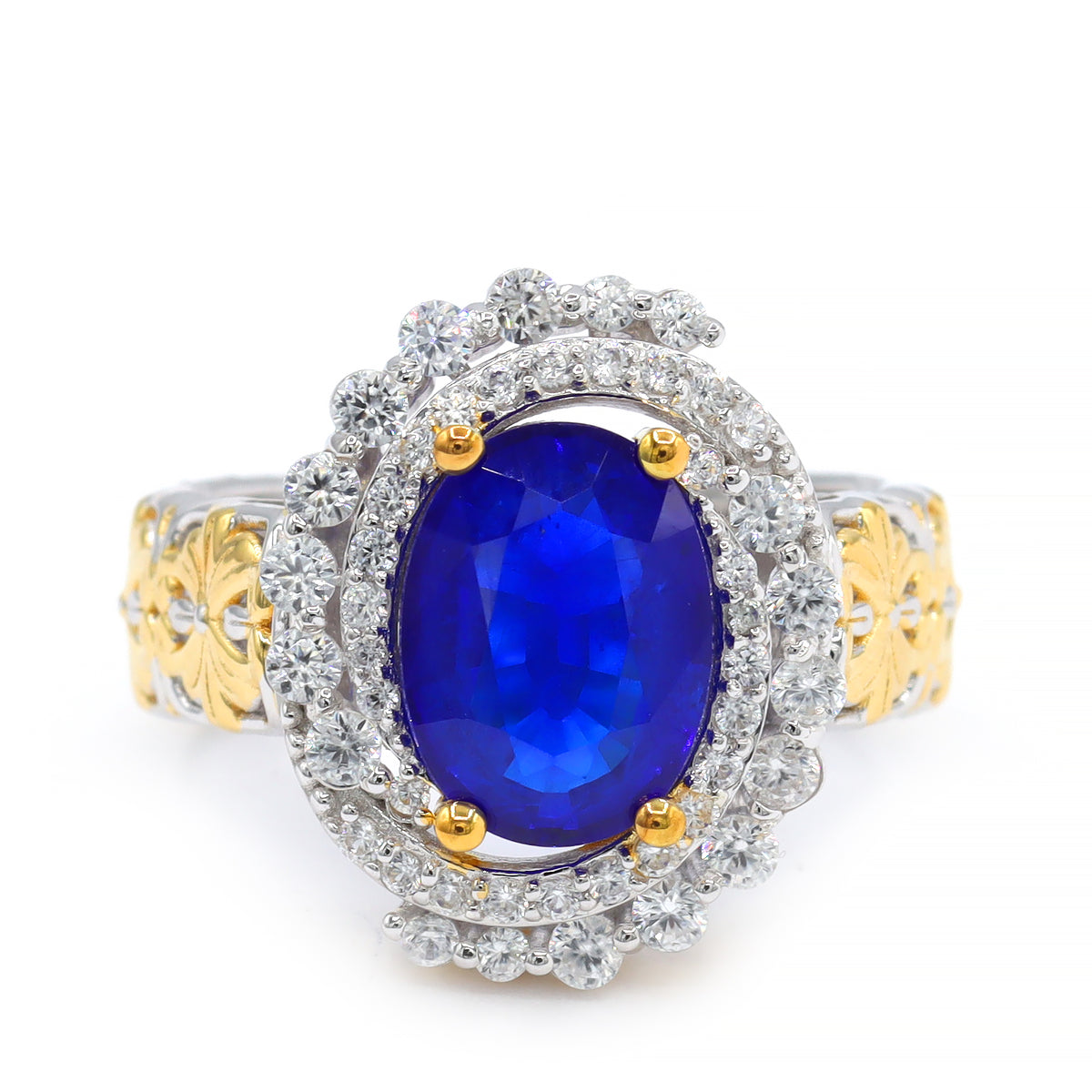 Couture Gems One-of-a-Kind 24K Palladium Silver 4.83ctw Cobalt Blue Spinel & White Zircon Ring