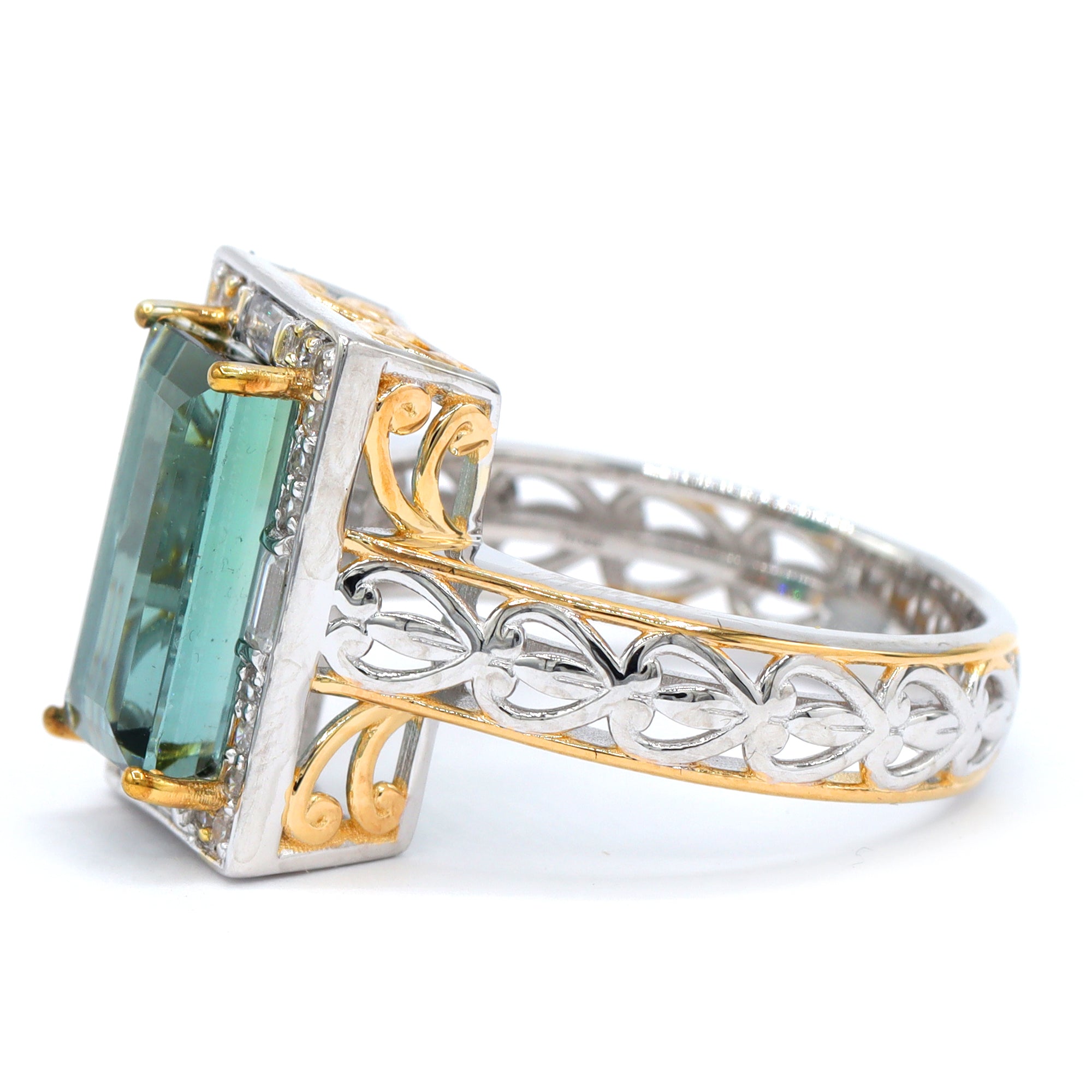 Bague Couture Gems unique en son genre en argent palladié 24 carats, tourmaline indicolite et zircon blanc de 3,83 carats