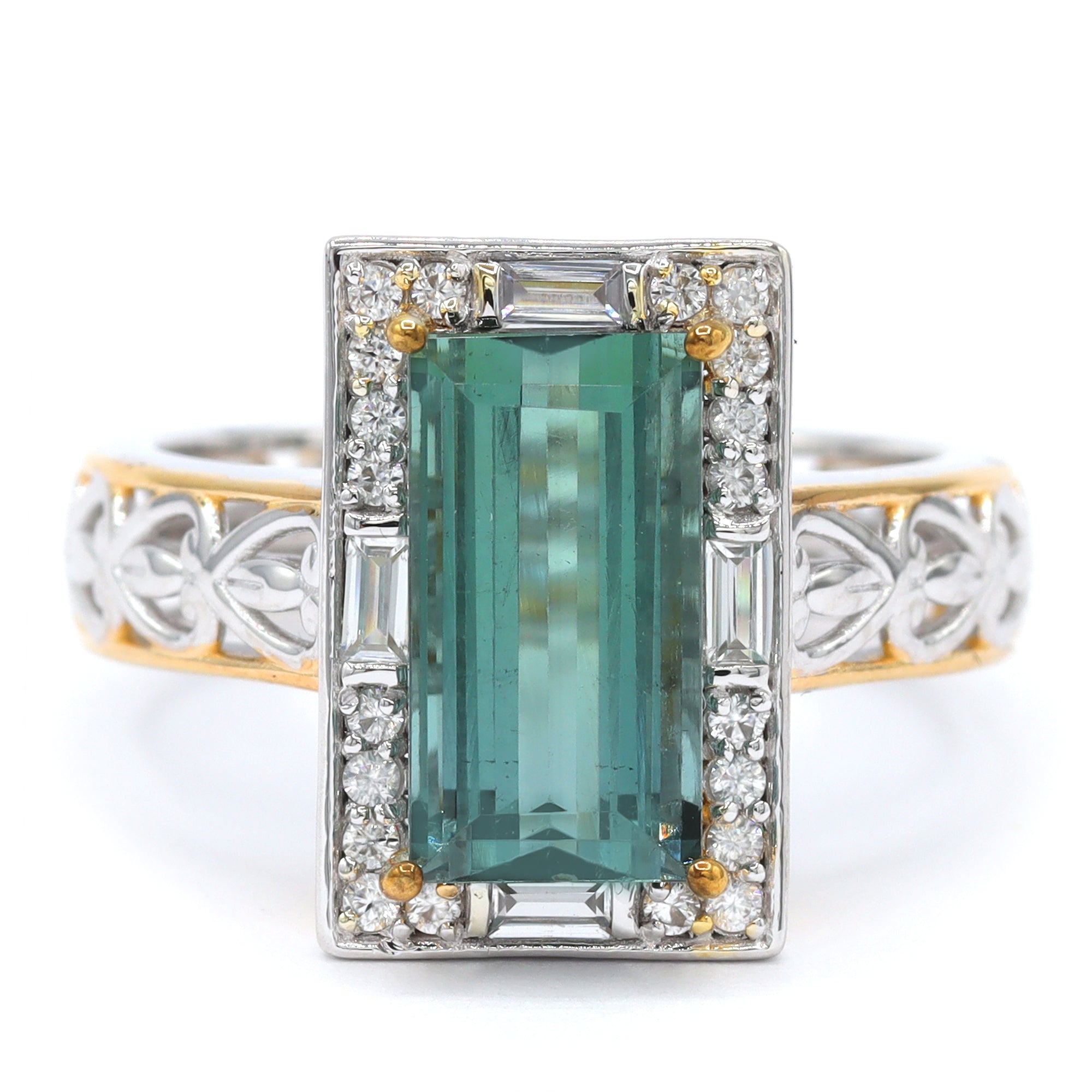 Bague Couture Gems unique en son genre en argent palladié 24 carats, tourmaline indicolite et zircon blanc de 3,83 carats