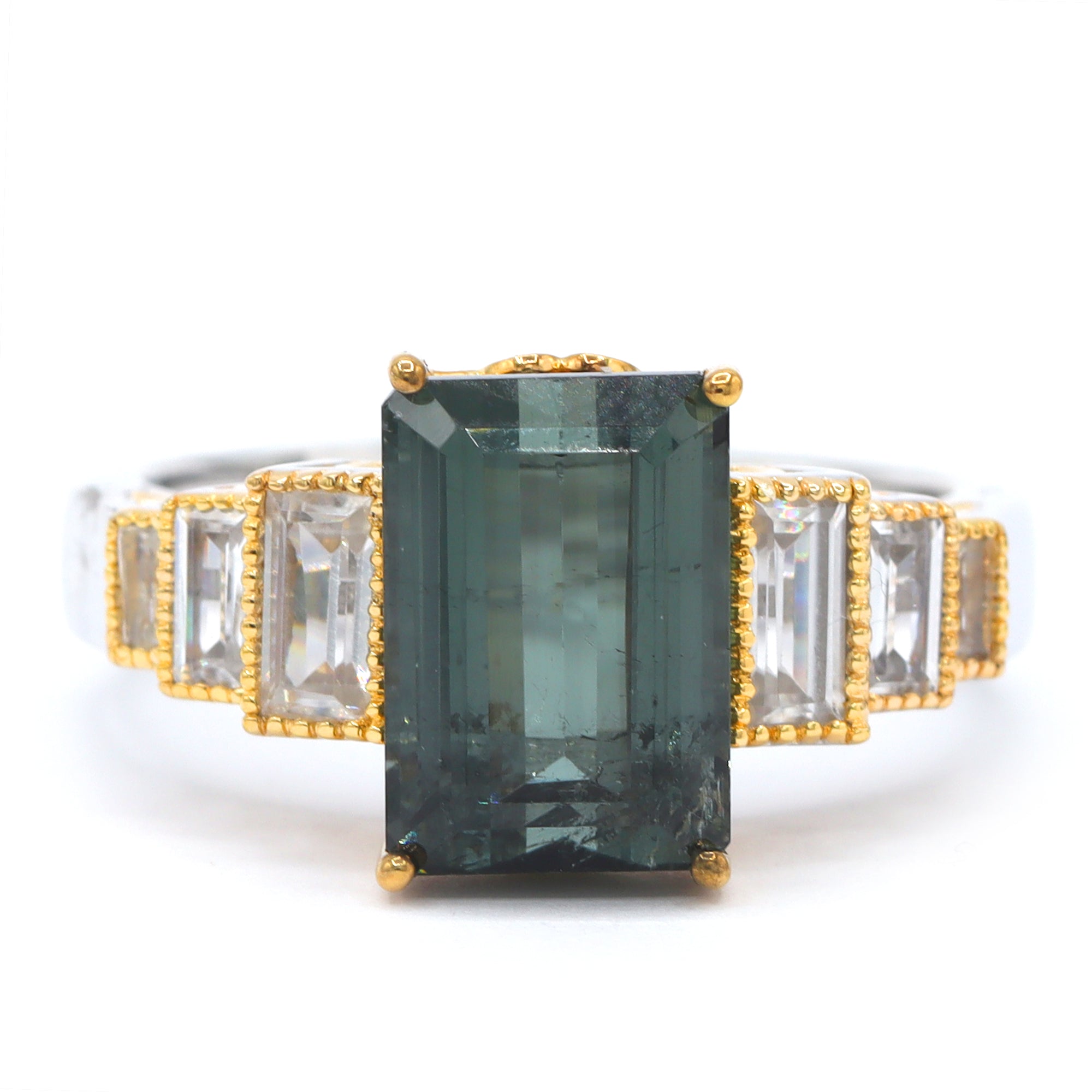 Couture Gems One-of-a-Kind 24K Palladium Silver 6.02ctw Indicolite Tourmaline & White Zircon Ring