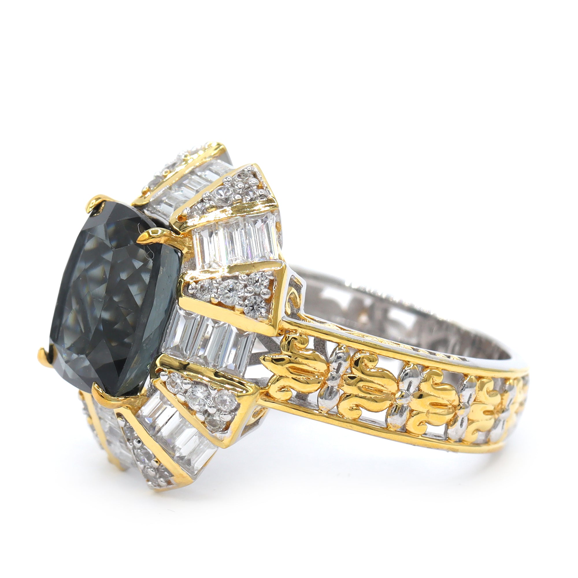 Couture Gems One-of-a-Kind 24K Palladium Silver 8.07ctw Indicolite Tourmaline & White Zircon Ring