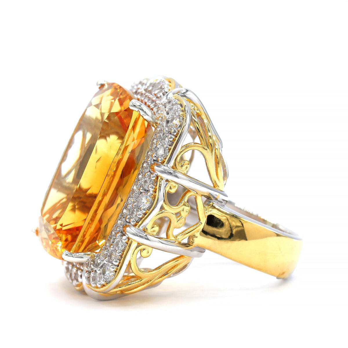 Couture Gems One-of-a-Kind 24K Palladium Silver 36.81ctw Fire Citrine & White Zircon Halo Honker Ring