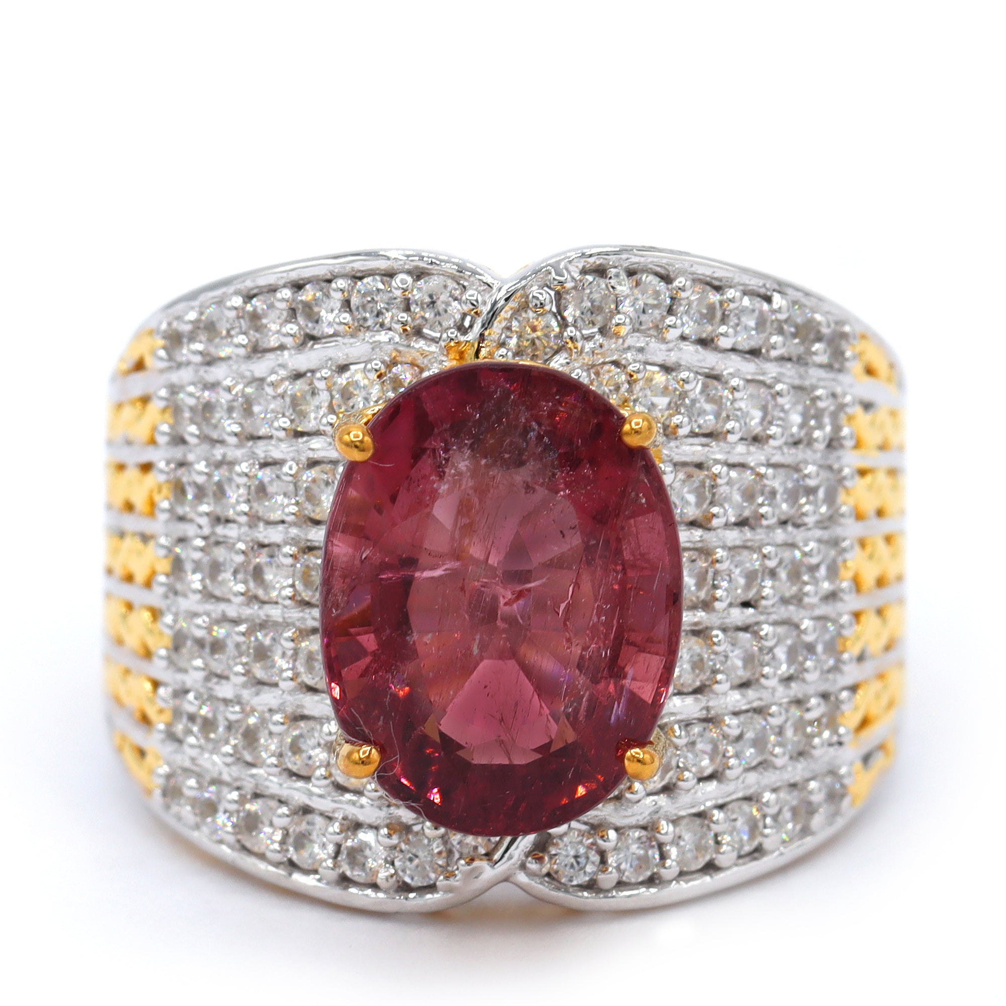 Couture Gems One-of-a-Kind 24K Palladium Silver 8.72ctw Sunset Tourmaline & White Zircon Ring