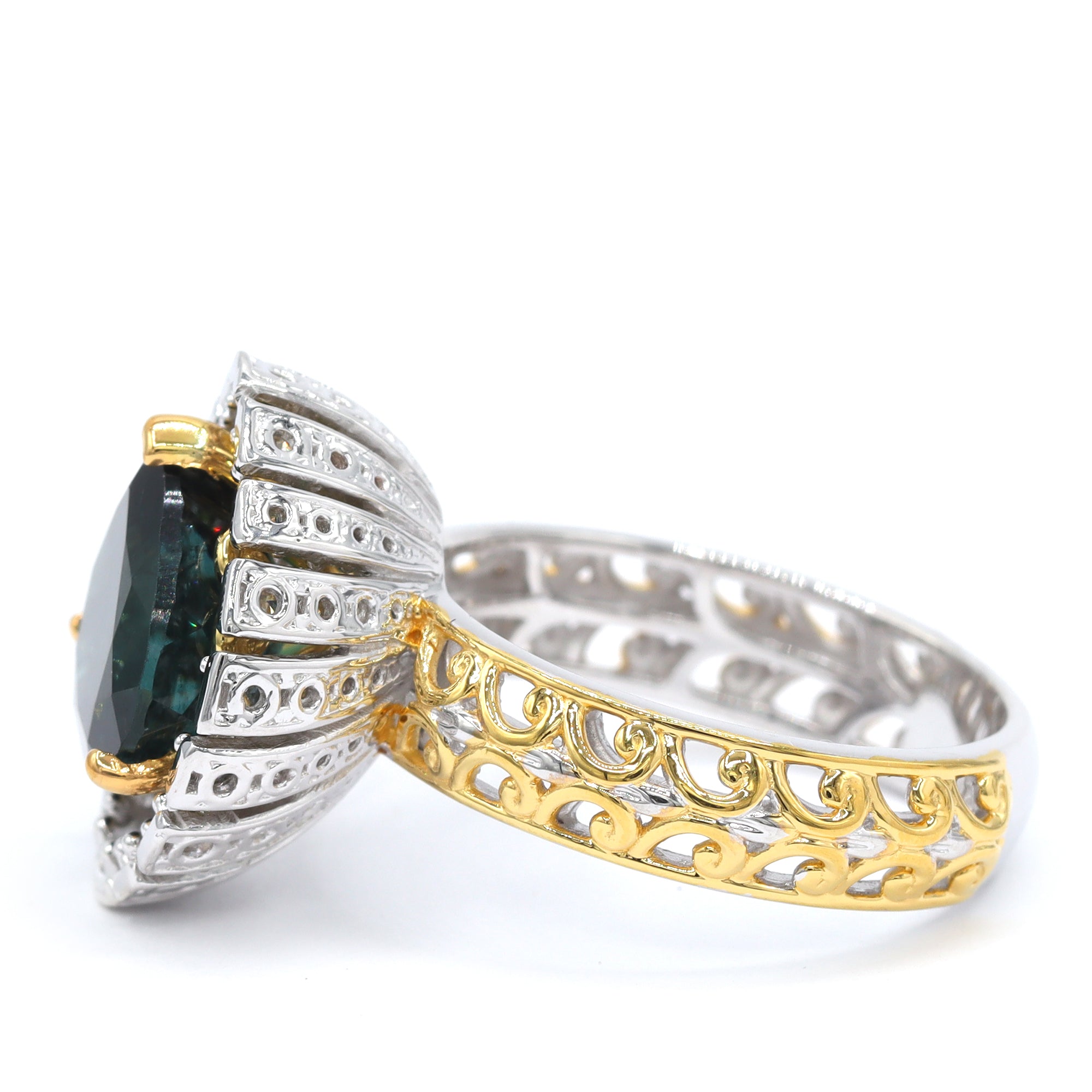 Couture Gems One-of-a-Kind 24K Palladium Silver 6.44ctw Indicolite Tourmaline & White Zircon Ring