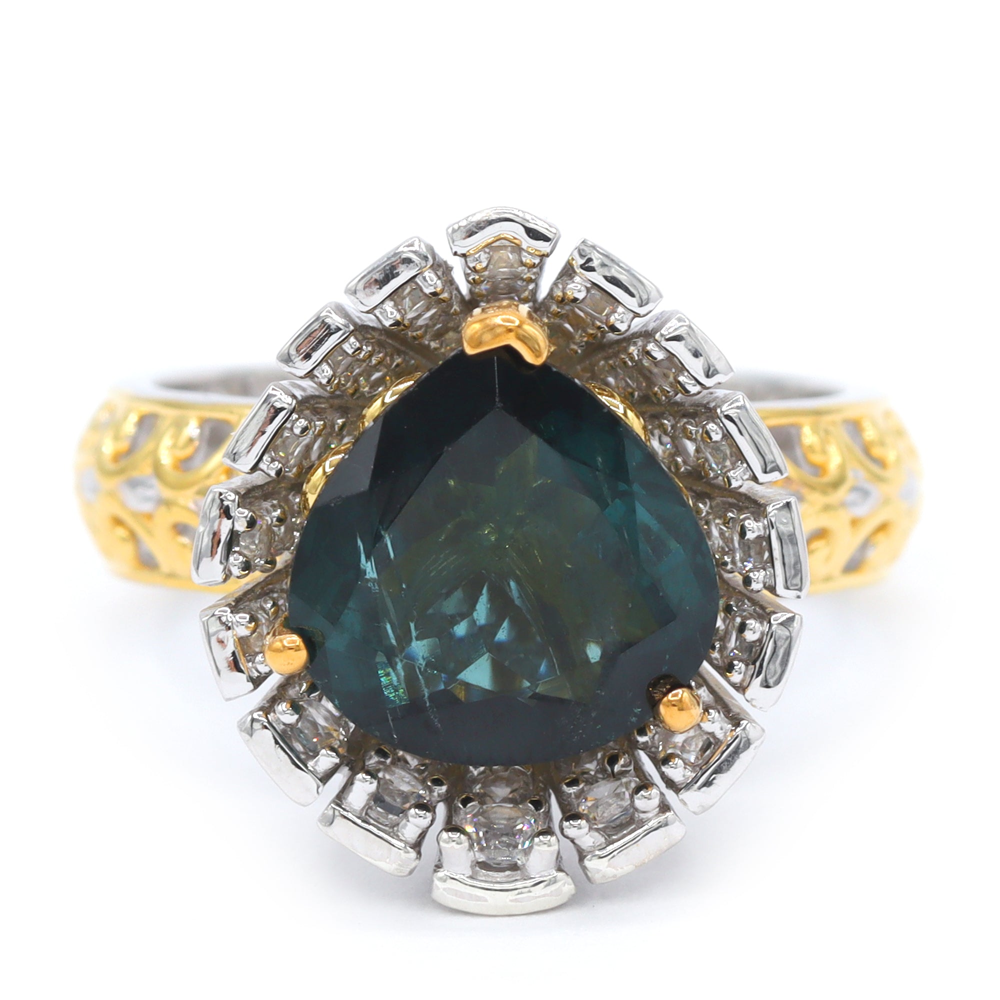 Couture Gems One-of-a-Kind 24K Palladium Silver 6.44ctw Indicolite Tourmaline & White Zircon Ring