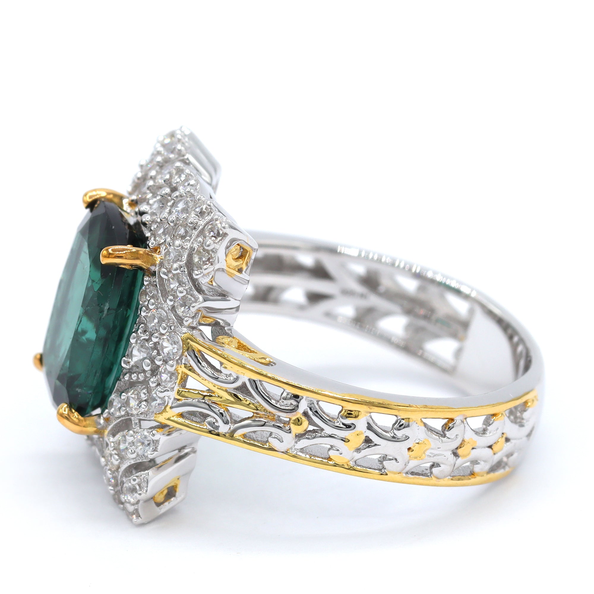 Bague Couture Gems unique en son genre en argent palladié 24 carats, tourmaline indicolite et zircon blanc de 3,83 carats