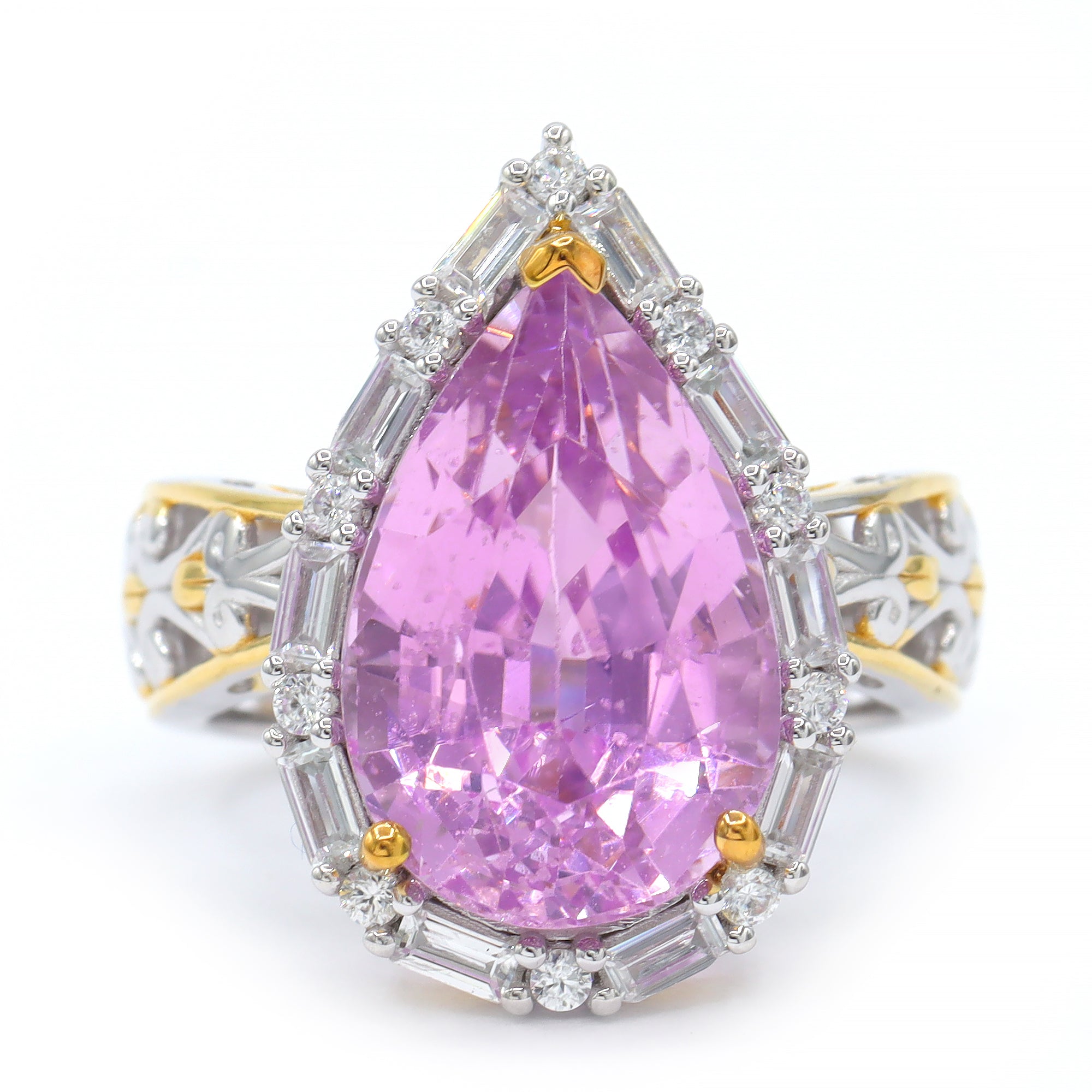 Gems en Vogue One-of-a-Kind 24K Palladium Silver 10.68ctw Pink Kunzite & White Zircon Halo Ring