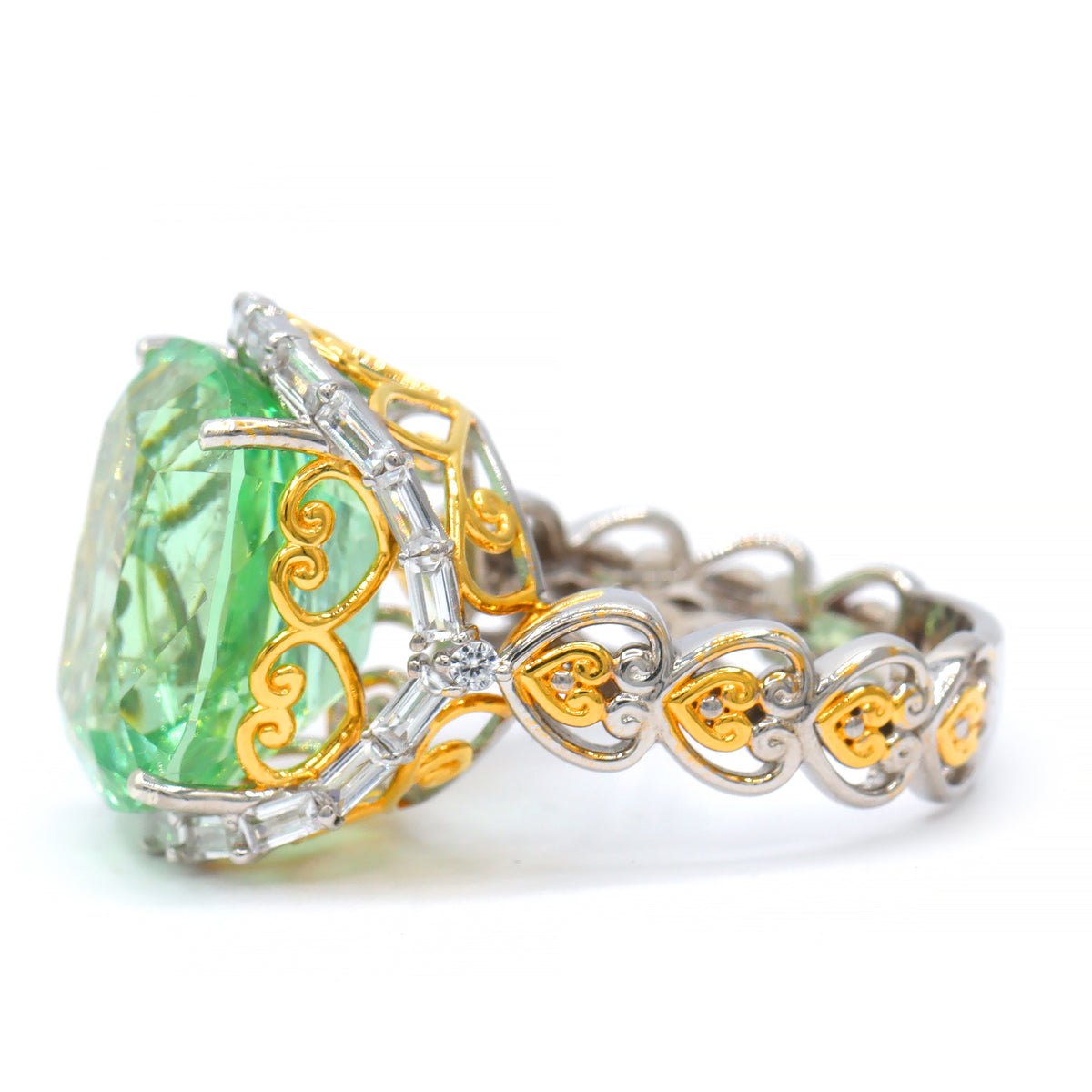 Couture Gems One-of-a-Kind 24K Palladium Silver 21.72ctw Apple Green Apatite & White Zircon Ring