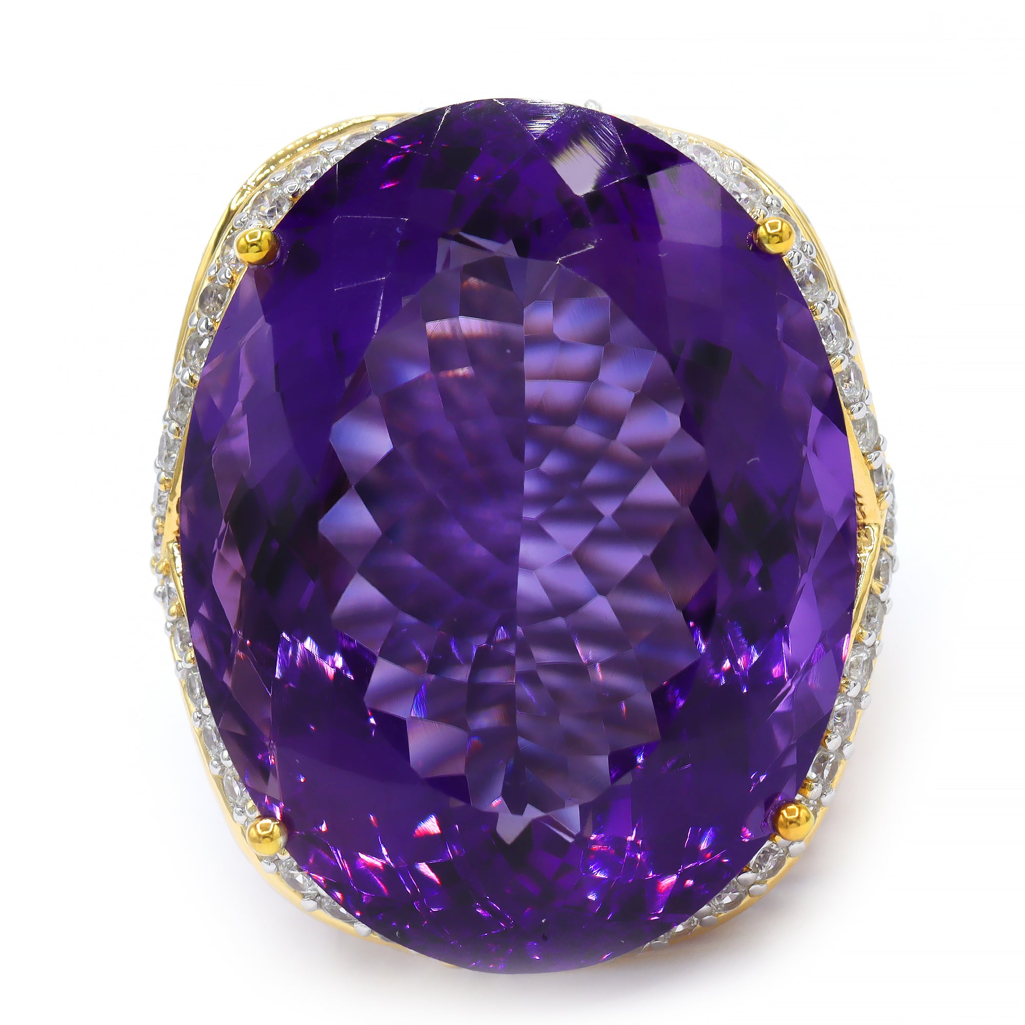 Bague Honker Couture Gems en argent palladium 24 carats, améthyste de Tanzanie de 65,03 carats et zircons blancs, pièce unique