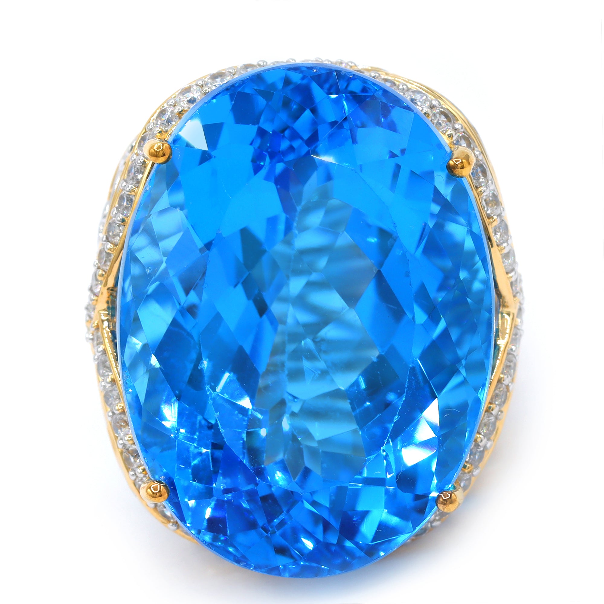Couture Gems One-of-a-Kind 24K Palladium Silver 93.99ctw Kashmir Blue Topaz & White Zircon Honker Ring