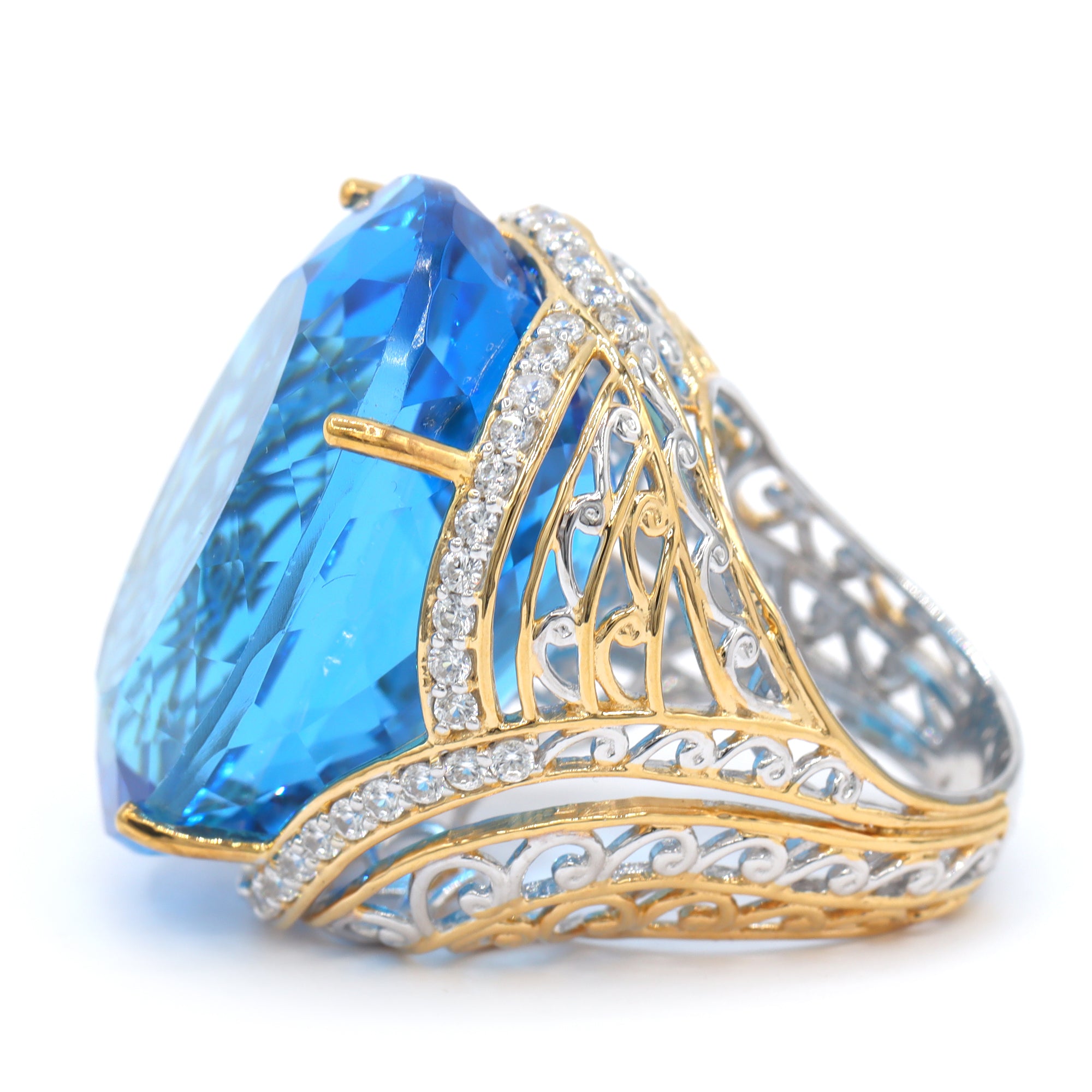 Couture Gems One-of-a-Kind 24K Palladium Silver 93.99ctw Kashmir Blue Topaz & White Zircon Honker Ring