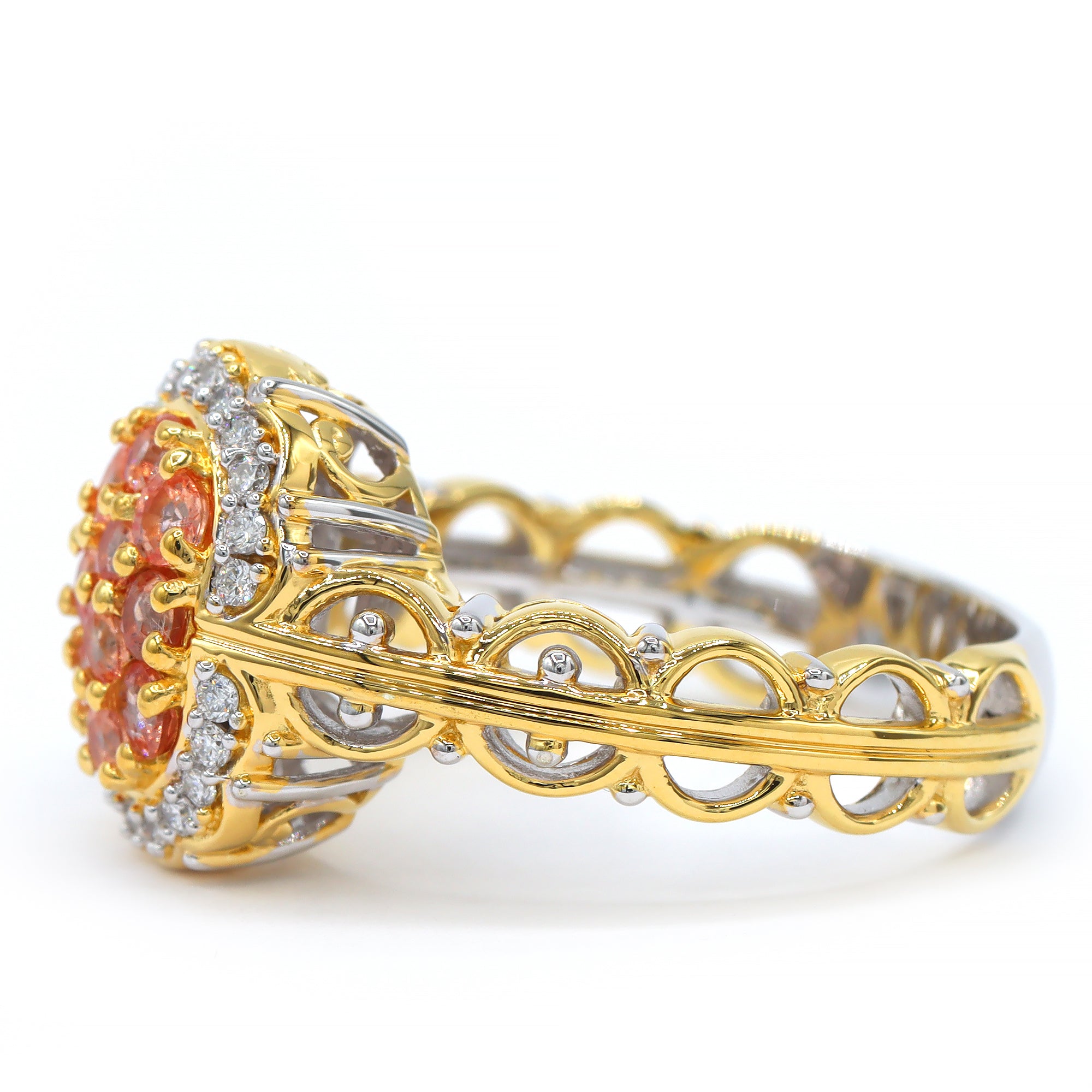 Gems en Vogue 24K Palladium Silver 1.20ctw Padparadscha Sapphire & Lab Grown Diamond Halo Ring