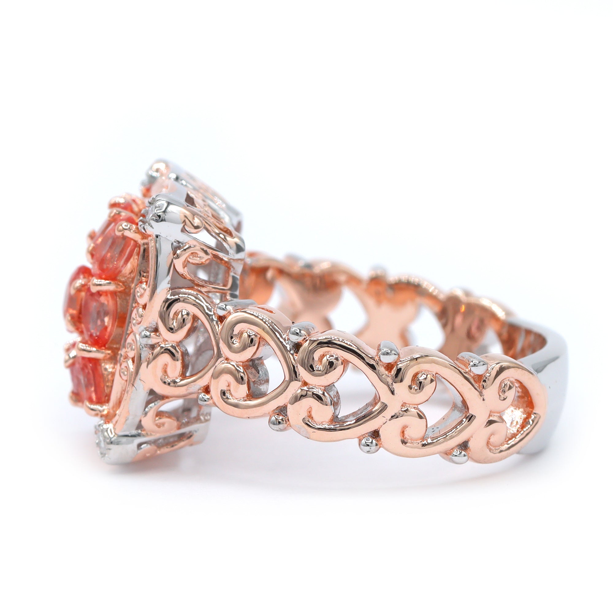 Gems en Vogue 18K Palladium Silver 1.32ctw Padparadscha Sapphire & Lab Grown Diamond Ring