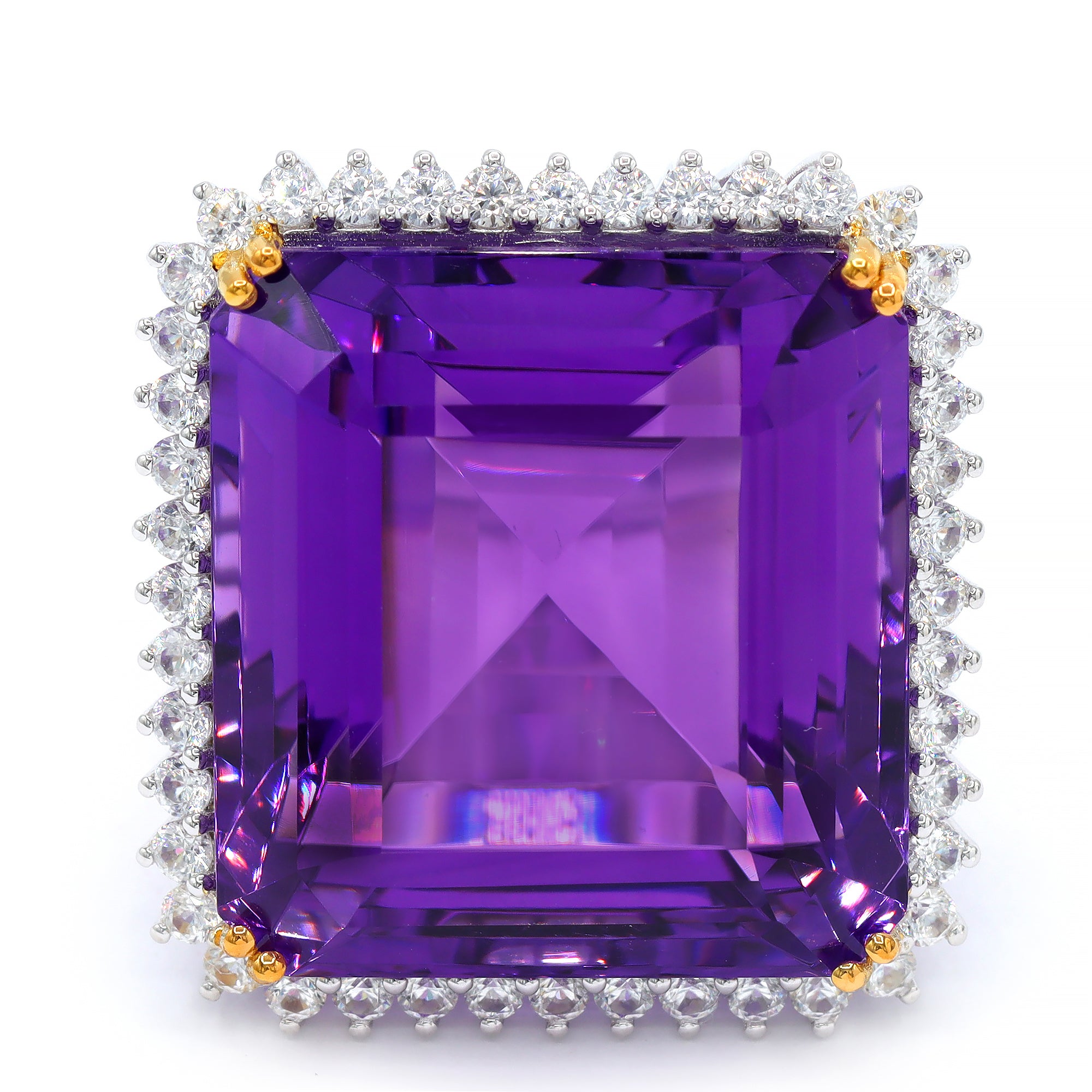 Couture Gems One-of-a-Kind 24K Palladium Silver 63.44ctw Tanzanian Amethyst & White Zircon Halo Honker Ring