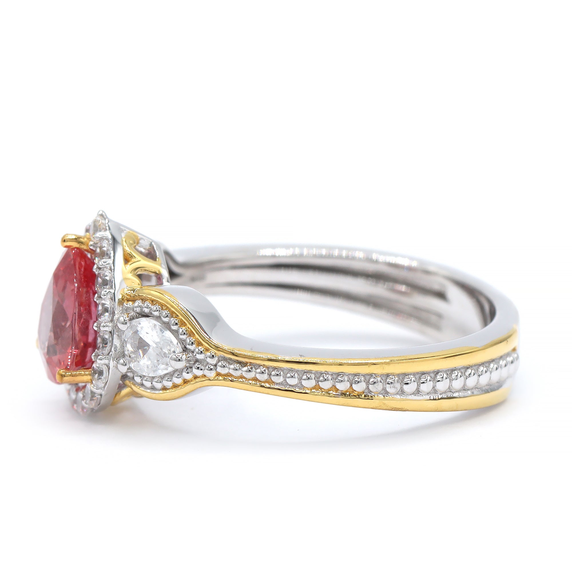 Couture Gems One-of-a-Kind 24K Palladium Silver 2.33ctw Padparadscha Sapphire & White Zircon Ring