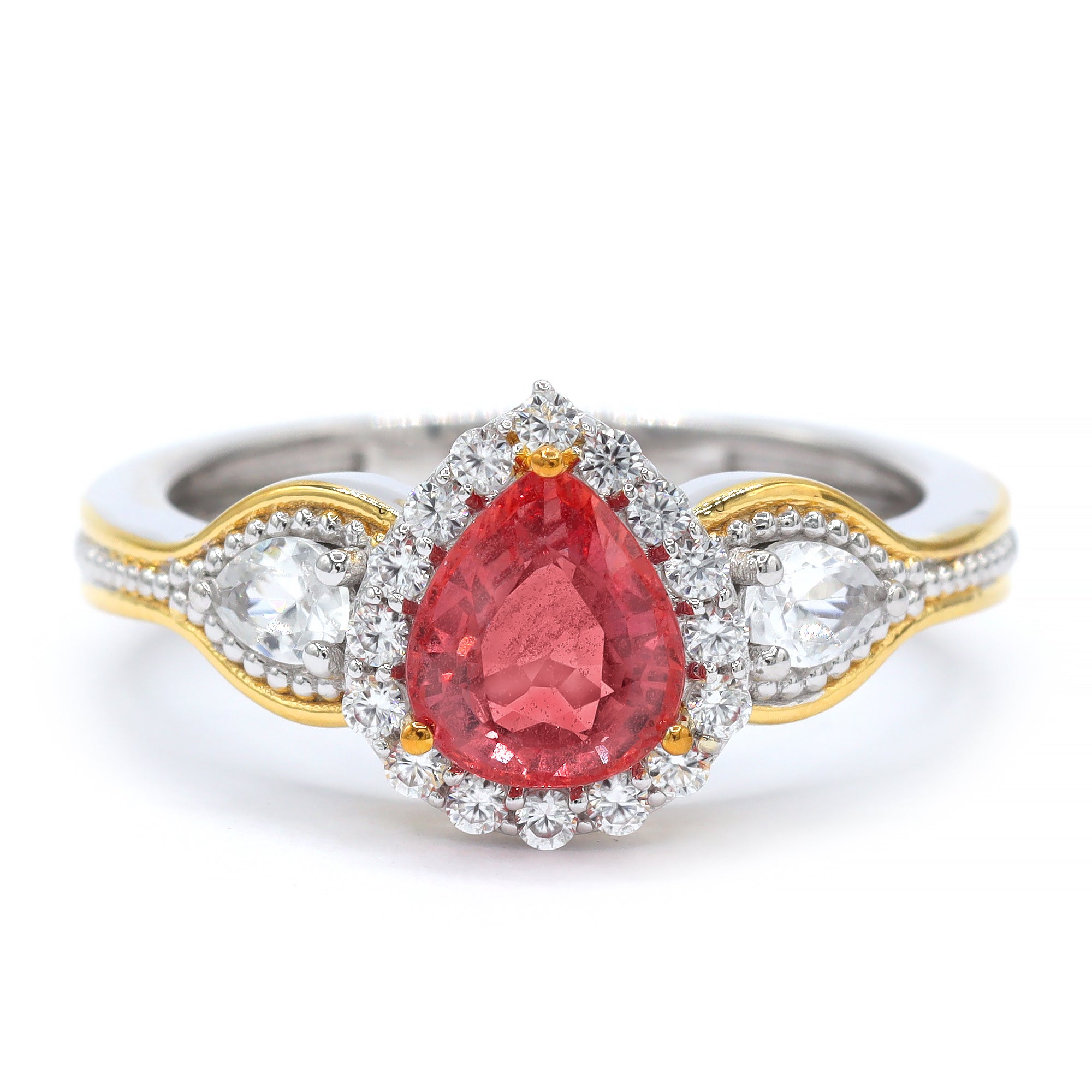 Couture Gems One-of-a-Kind 24K Palladium Silver 2.33ctw Padparadscha Sapphire & White Zircon Ring