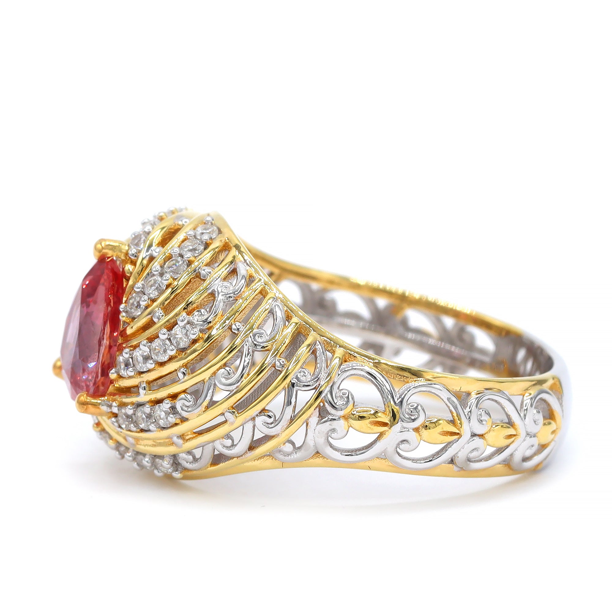 Couture Gems One-of-a-Kind 24K Palladium Silver 2.03ctw Padparadscha Sapphire & White Zircon Ring