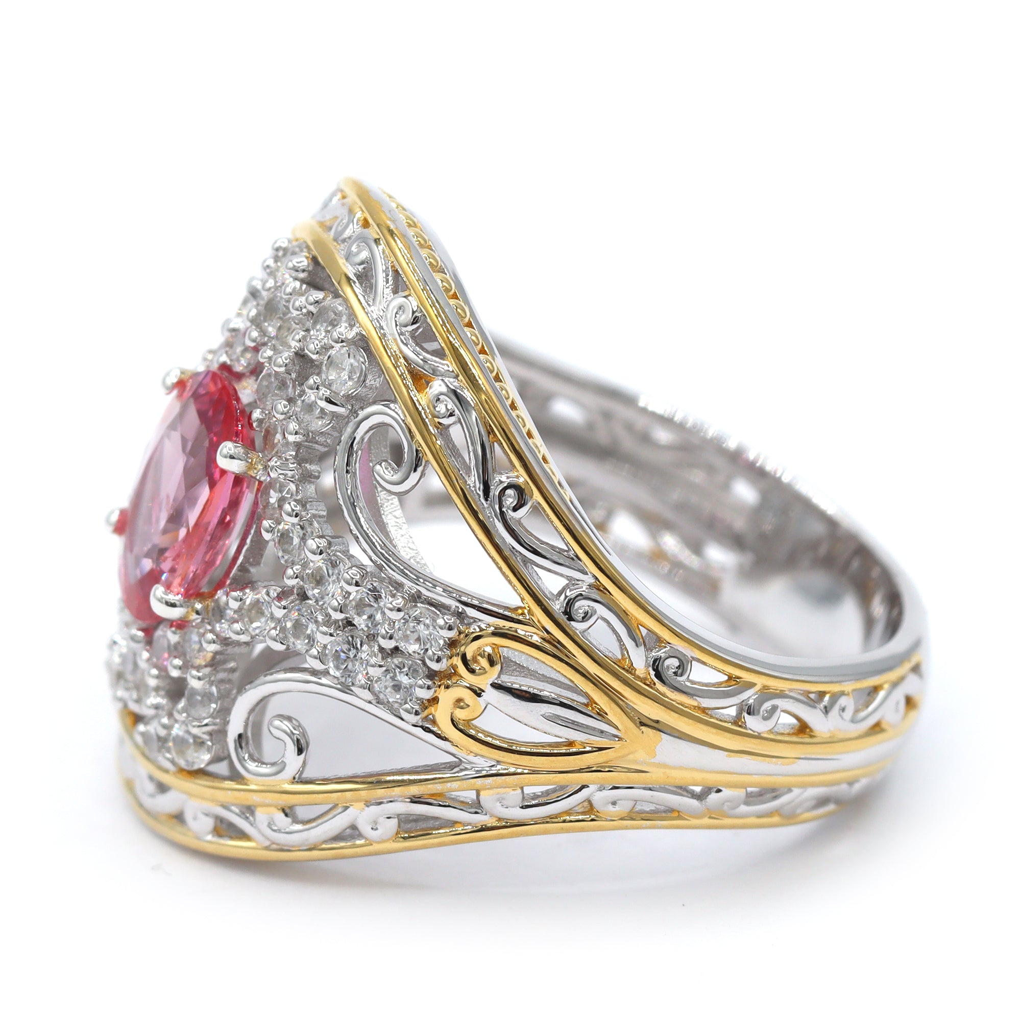 Couture Gems One-of-a-Kind 24K Palladium Silver 2.42ctw Padparadscha Sapphire & White Zircon Ring
