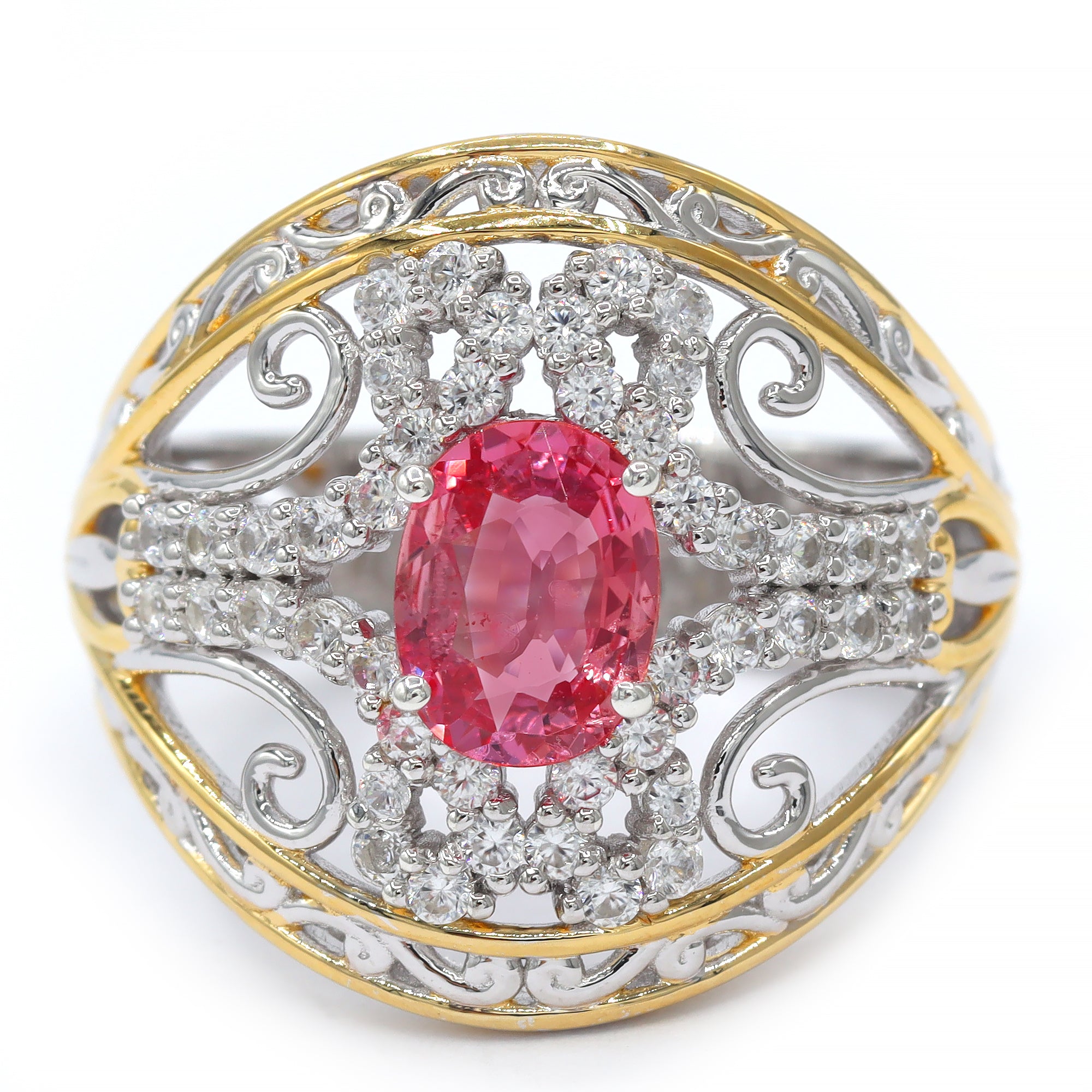 Couture Gems One-of-a-Kind 24K Palladium Silver 2.42ctw Padparadscha Sapphire & White Zircon Ring