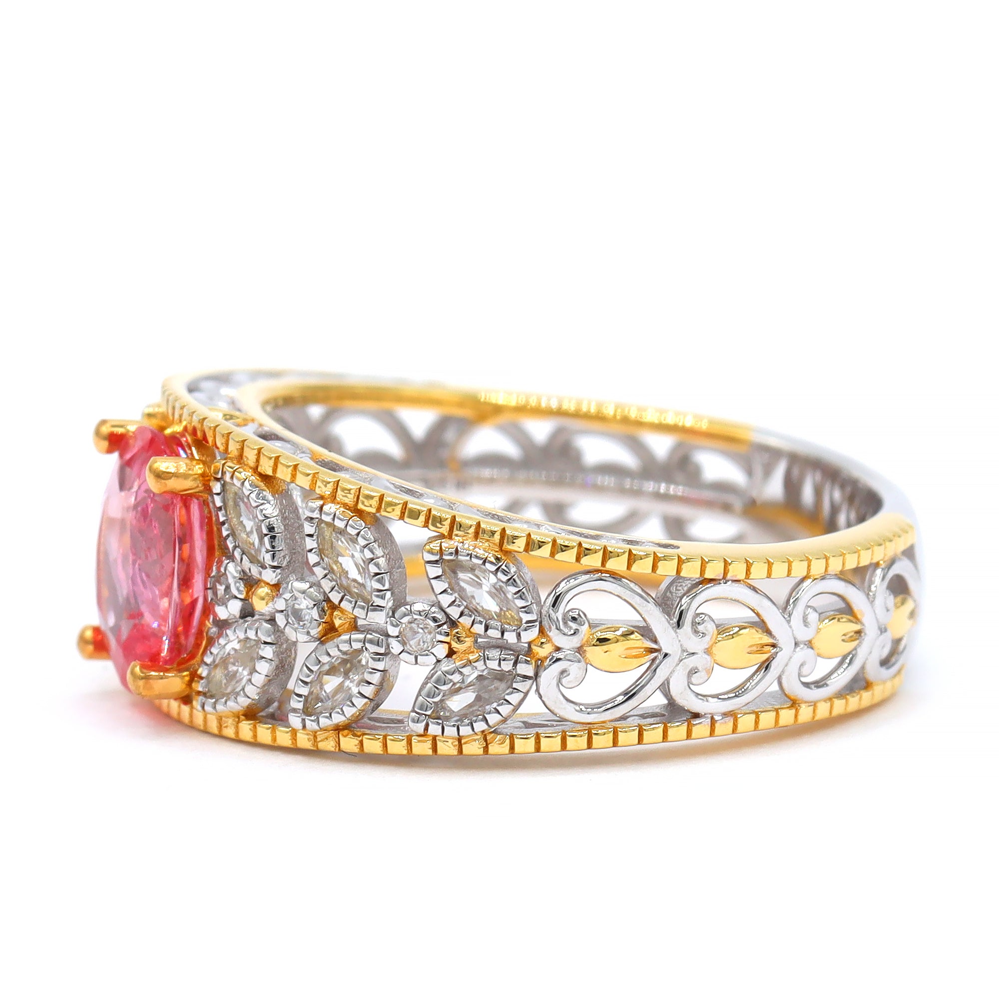 Couture Gems One-of-a-Kind 24K Palladium Silver 2.02ctw Padparadscha Sapphire & White Zircon Band Ring
