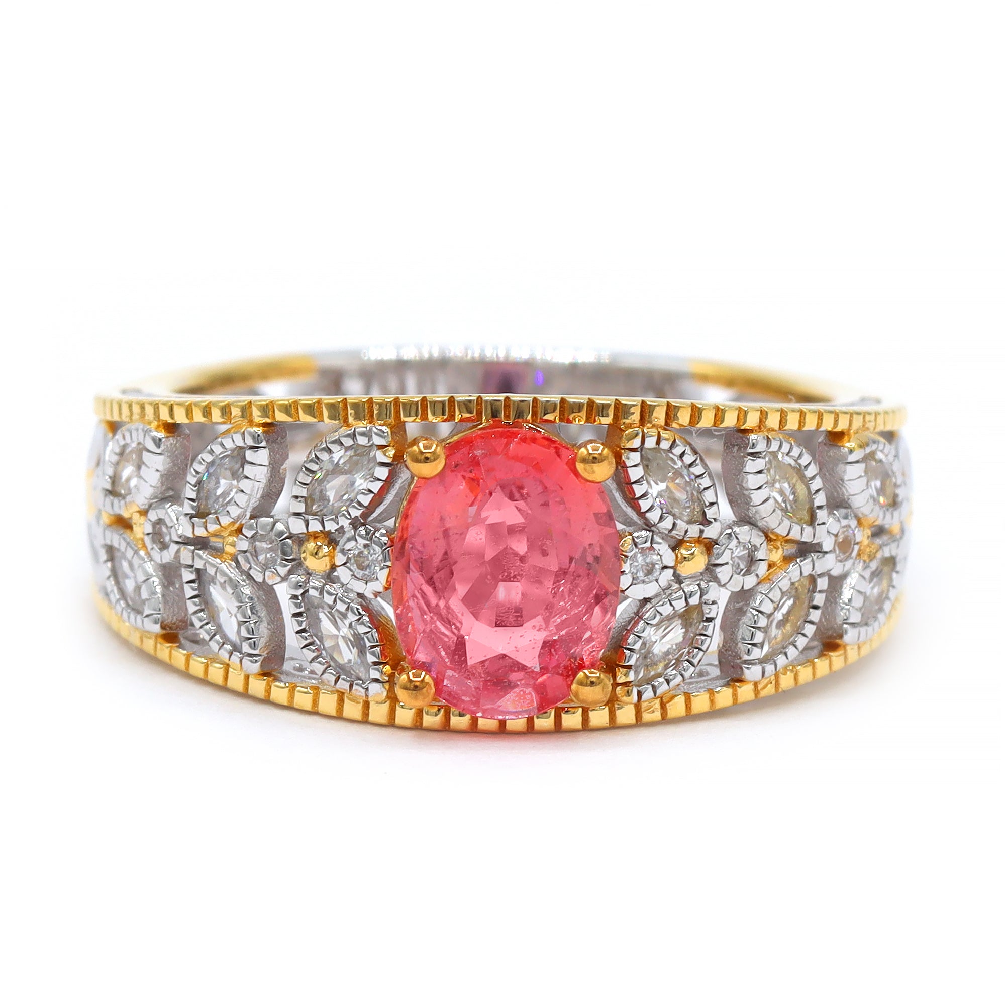 Couture Gems One-of-a-Kind 24K Palladium Silver 2.02ctw Padparadscha Sapphire & White Zircon Band Ring