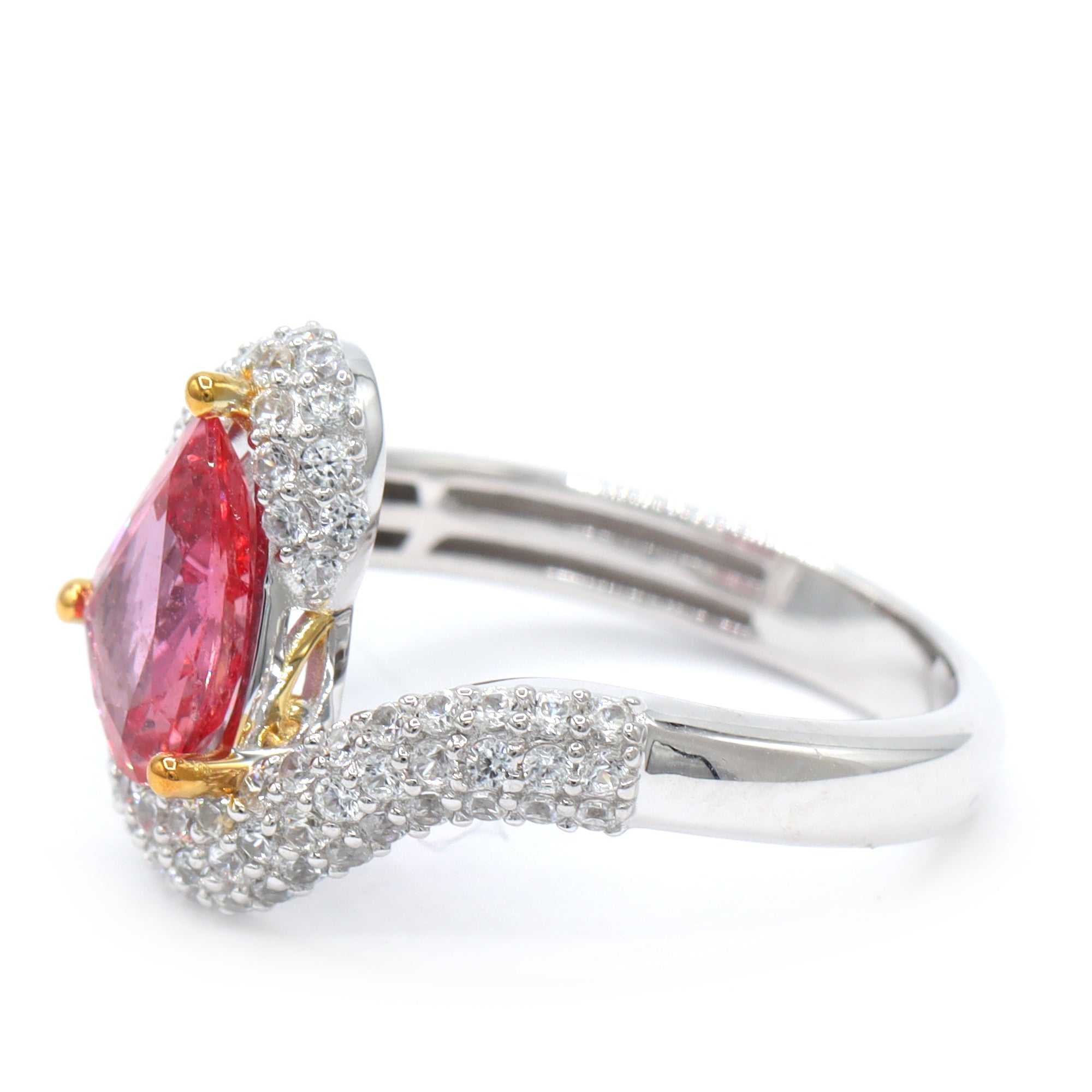 Couture Gems One-of-a-Kind 24K Palladium Silver 2.71ctw Padparadscha Sapphire & White Zircon Ring