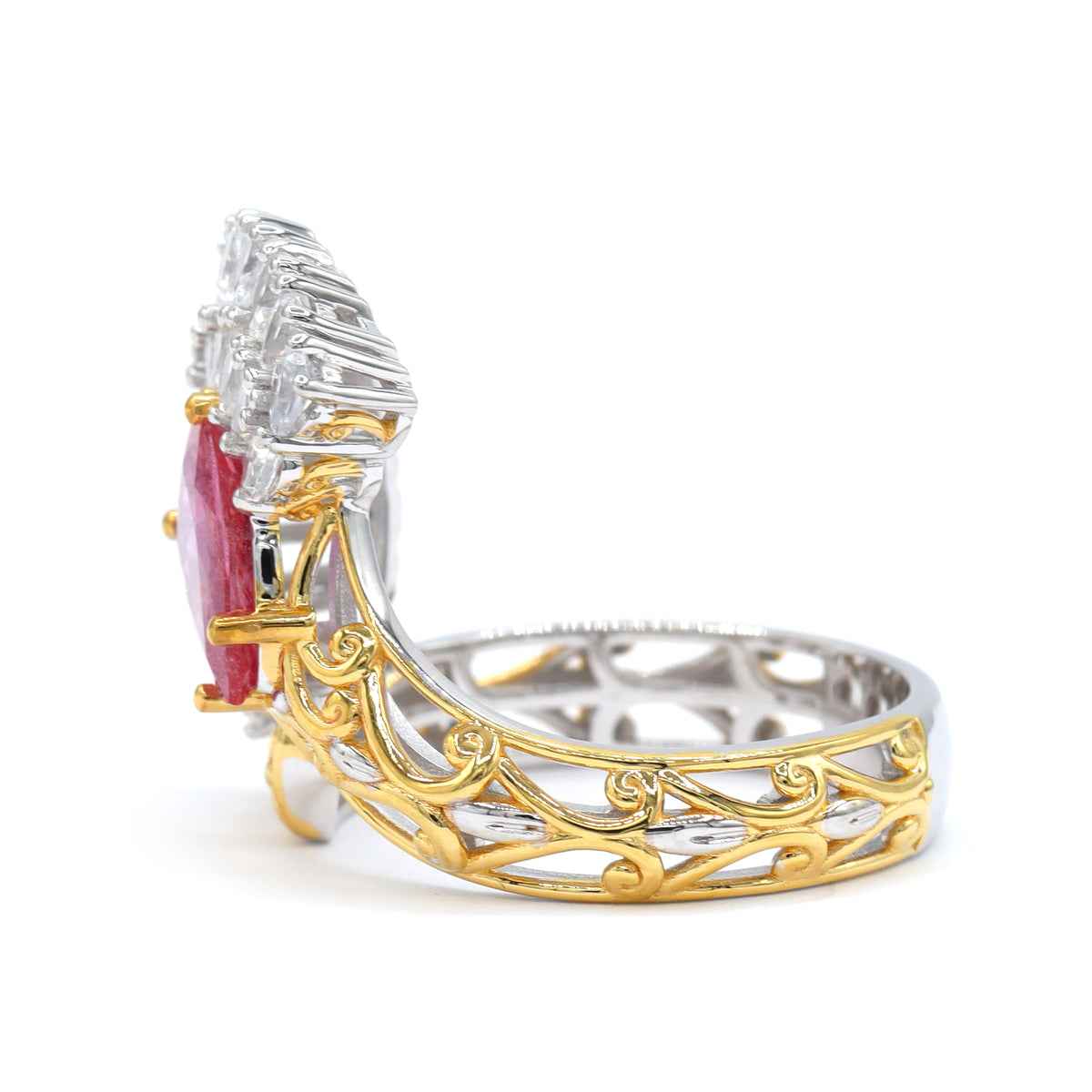 Bague Couture Gems unique en saphir rose lotus de 1,36 ct et zircon blanc en argent palladié 18 carats