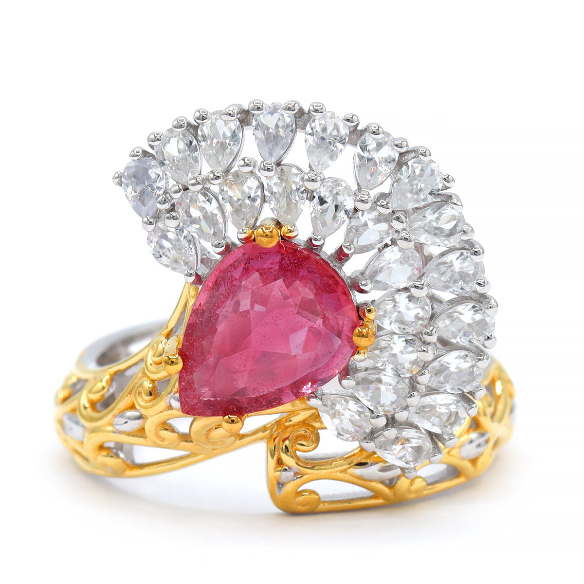 Bague Couture Gems unique en saphir rose lotus de 1,36 ct et zircon blanc en argent palladié 18 carats