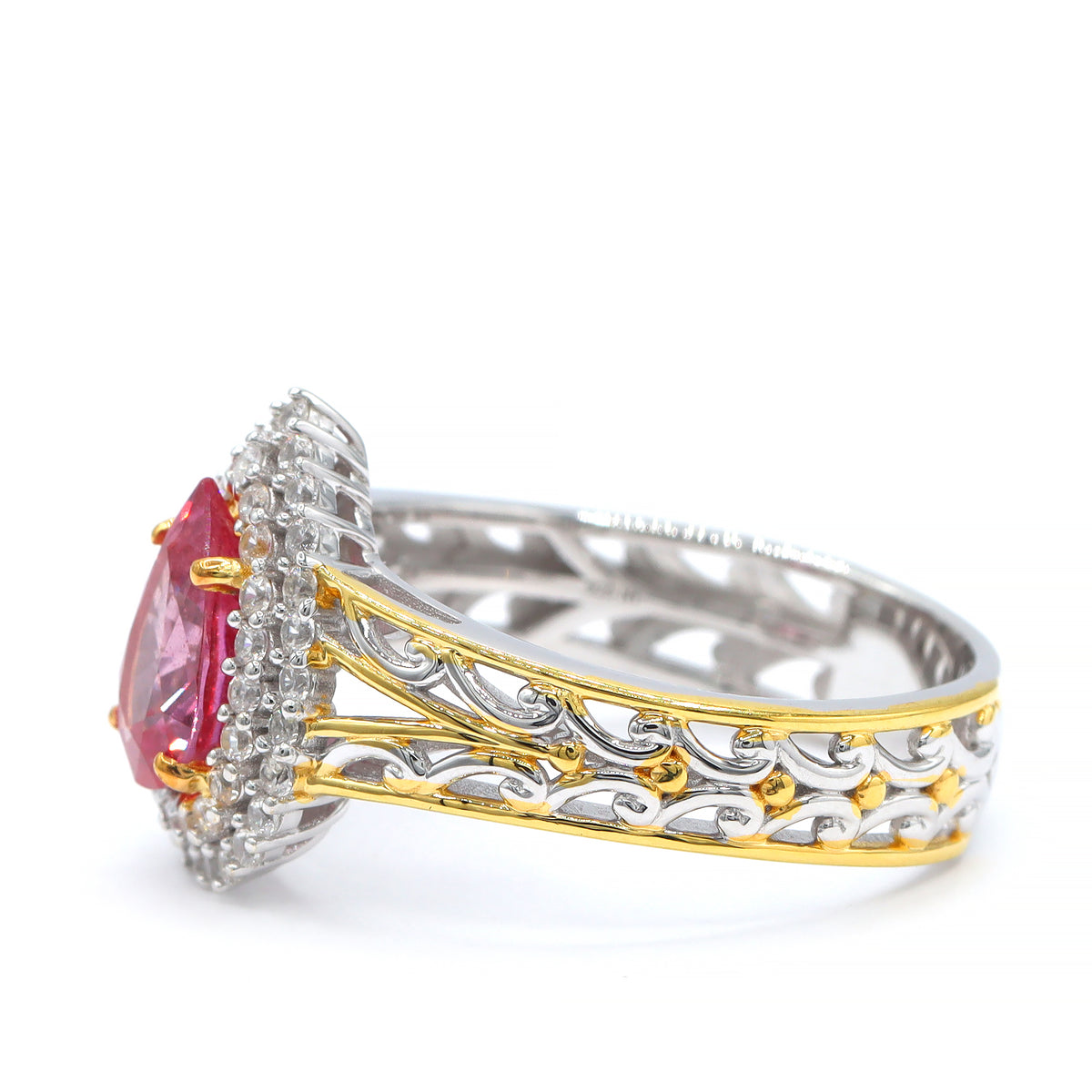 Couture Gems One-of-a-Kind 24K Palladium Silver 2.21ctw Padparadscha Sapphire & White Zircon Double Halo Ring