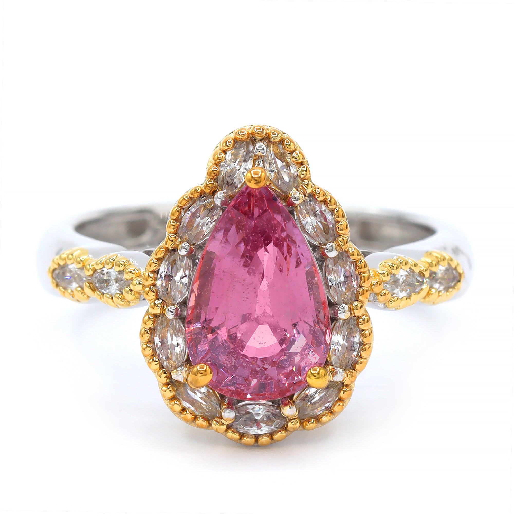 Couture Gems One-of-a-Kind 24K Palladium Silver 3.66ctw Lotus Pink Sapphire & White Zircon Ring