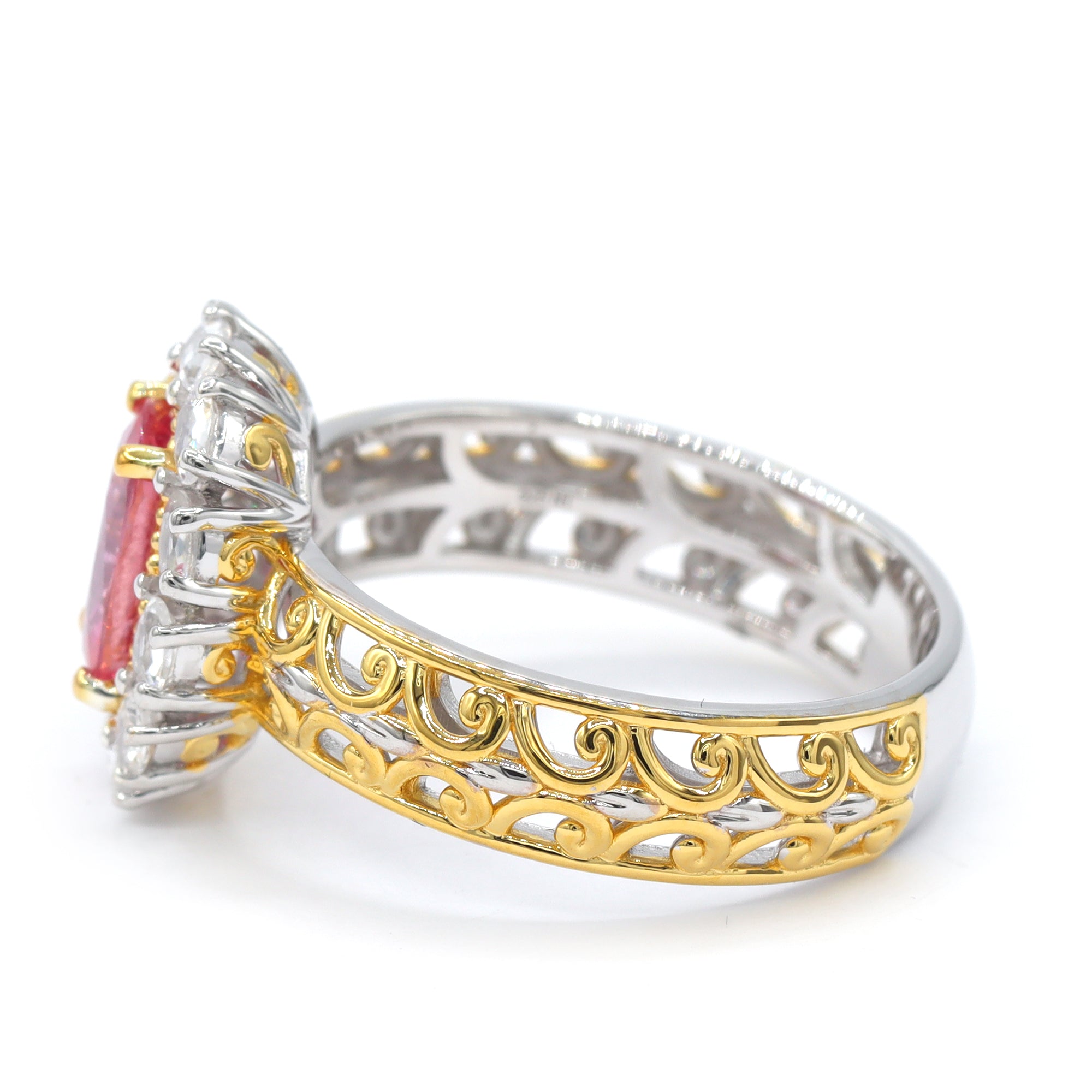 Couture Gems One-of-a-Kind 24K Palladium Silver 2.60ctw Lotus Pink Sapphire & White Zircon Halo Ring