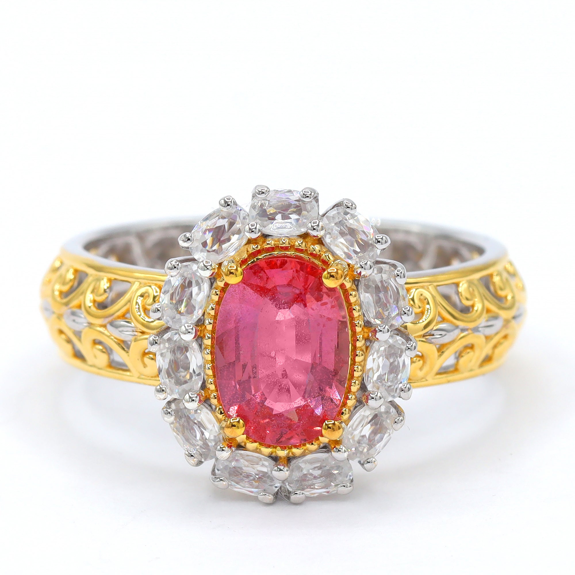 Couture Gems One-of-a-Kind 24K Palladium Silver 2.60ctw Lotus Pink Sapphire & White Zircon Halo Ring