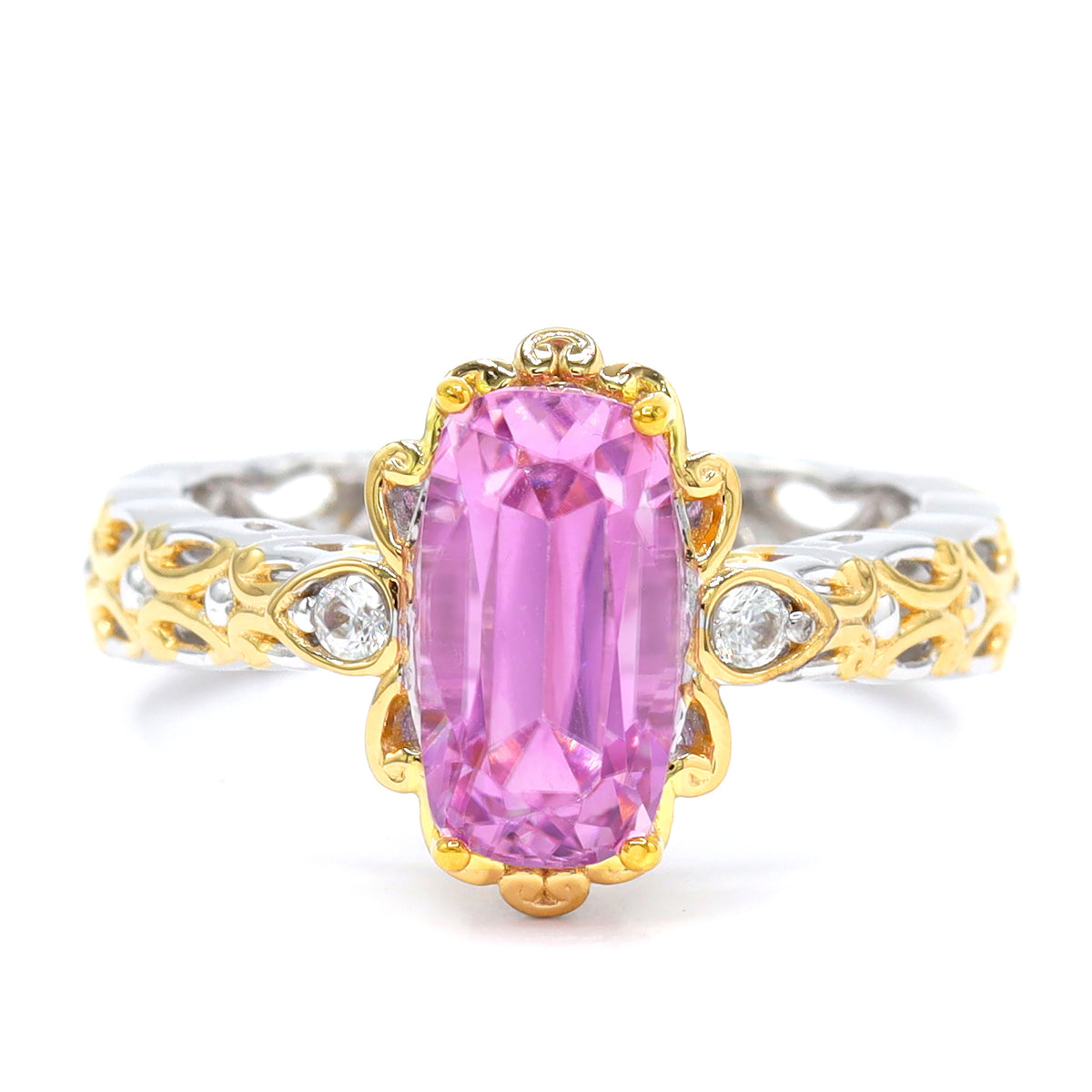 Gems en Vogue One-of-a-Kind 24K Palladium Silver 4.20ctw Pink Kunzite & White Zircon Ring