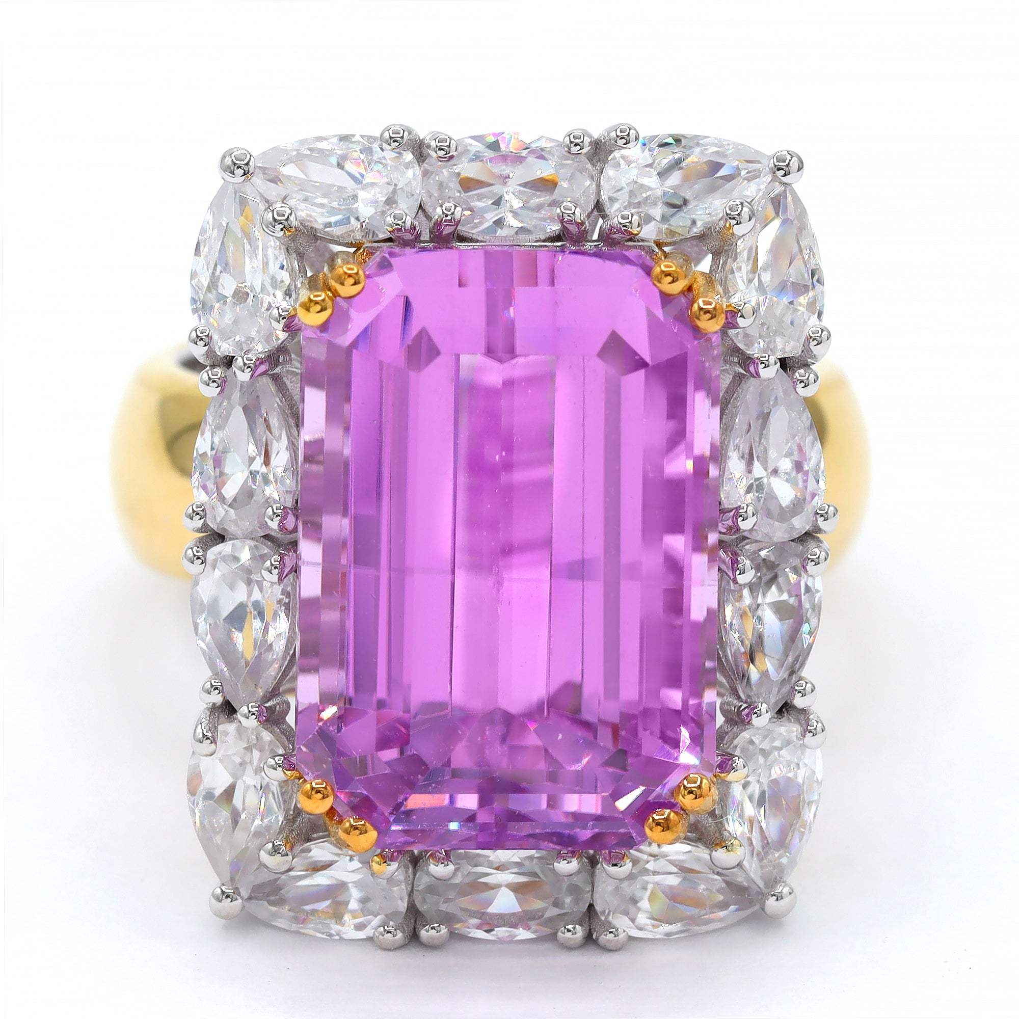 Couture Gems One-of-a-Kind 24K Palladium Silver 22.72ctw Martha Rocha 5A Kunzite & White Zircon Halo Ring