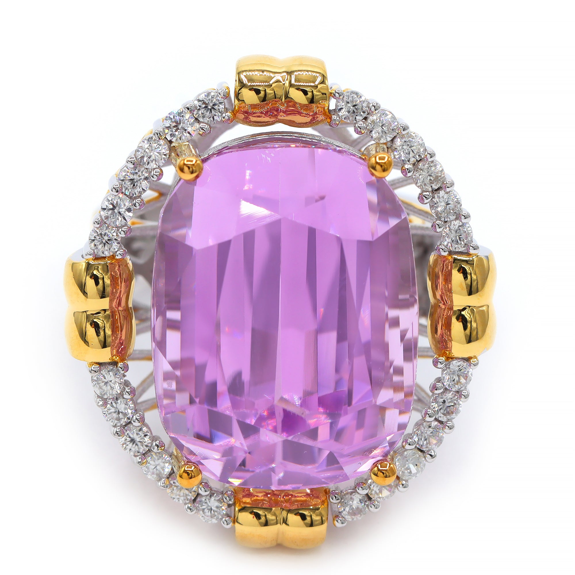 Bague Couture Gems unique en son genre en argent palladium 24K avec kunzite Martha Rocha 5A et zircon blanc de 19,71 ct