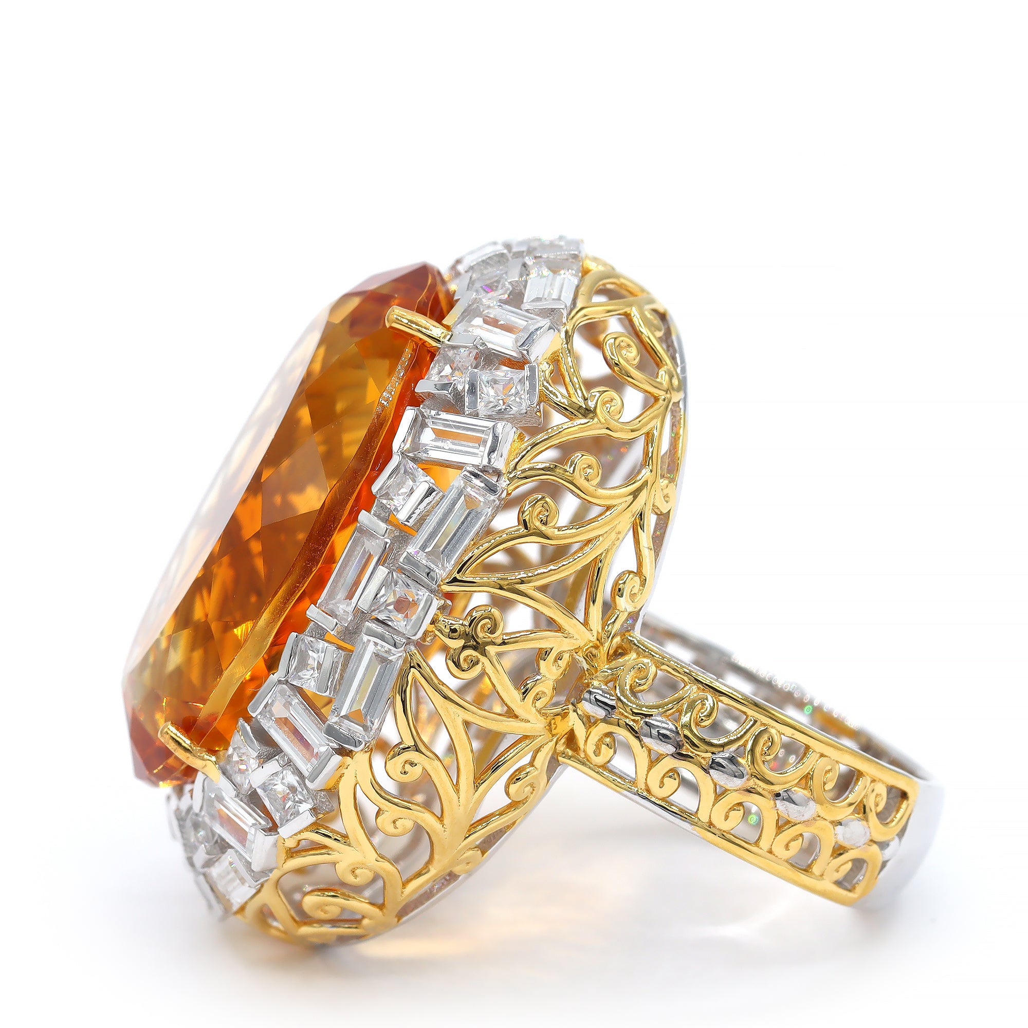 Couture Gems One-of-a-Kind 24K Palladium Silver 36.93ctw Fire Citrine & White Zircon Halo Honker Ring