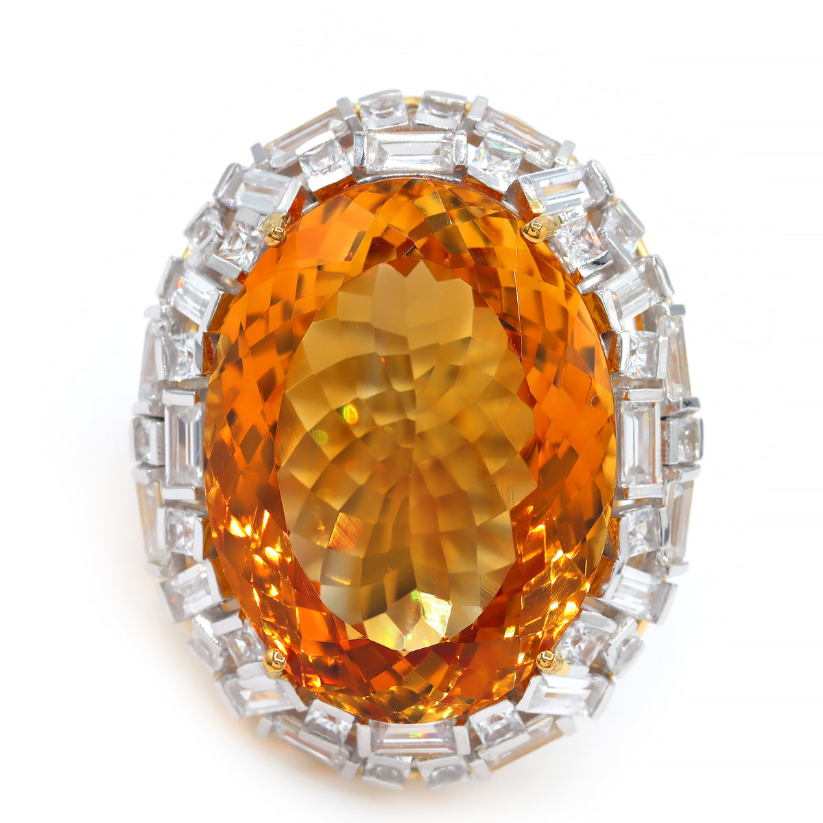 Couture Gems One-of-a-Kind 24K Palladium Silver 36.93ctw Fire Citrine & White Zircon Halo Honker Ring