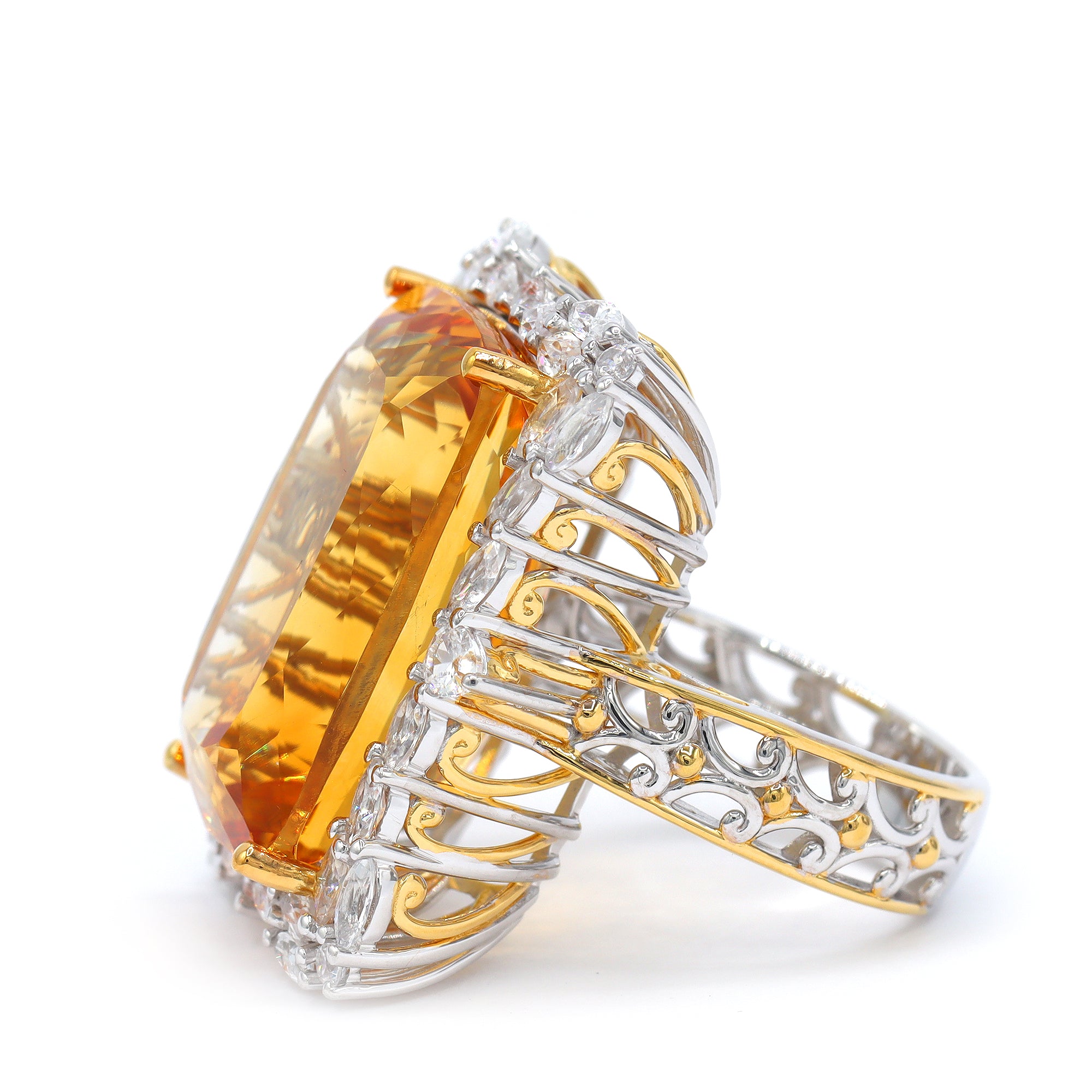 Couture Gems One-of-a-Kind 24K Palladium Silver 38.82ctw Fire Citrine & White Zircon Honker Ring